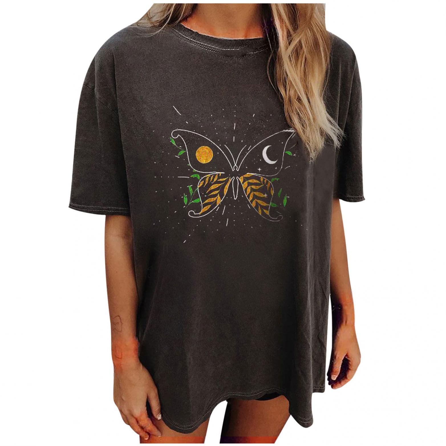 Stylish Aayomet Women's Crew Neck Butterfly Printed T-Shirt | Loose Fit Short Sleeve Summer Top | Plus Size Casual & Dressy Blouse for Work, Date Night & Outdoor Activities