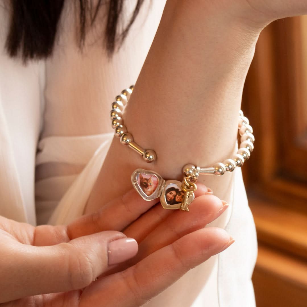 Heart Locket Bangle Bracelet - Sterling Silver & 14K Gold Plated | Romantic Gift for Women, Anniversary, Valentine's Day
