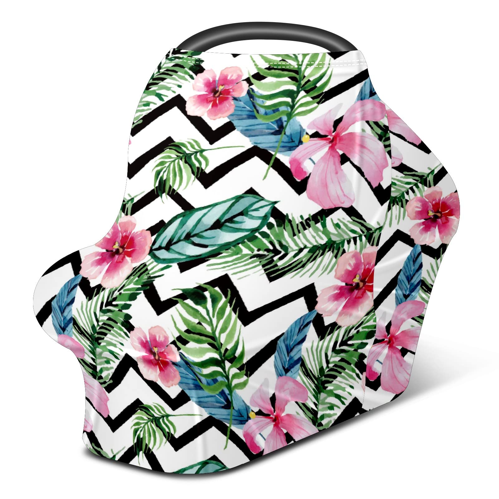 Soft Stretchy Baby Car Seat Cover & Nursing Scarf - Tropical Flower Chevron Design for Boys & Girls | Multi-Use Infant Car Canopy, Stroller Cover & Breastfeeding Accessory for New Moms | Perfect for Travel, Shopping & Outdoor Activities