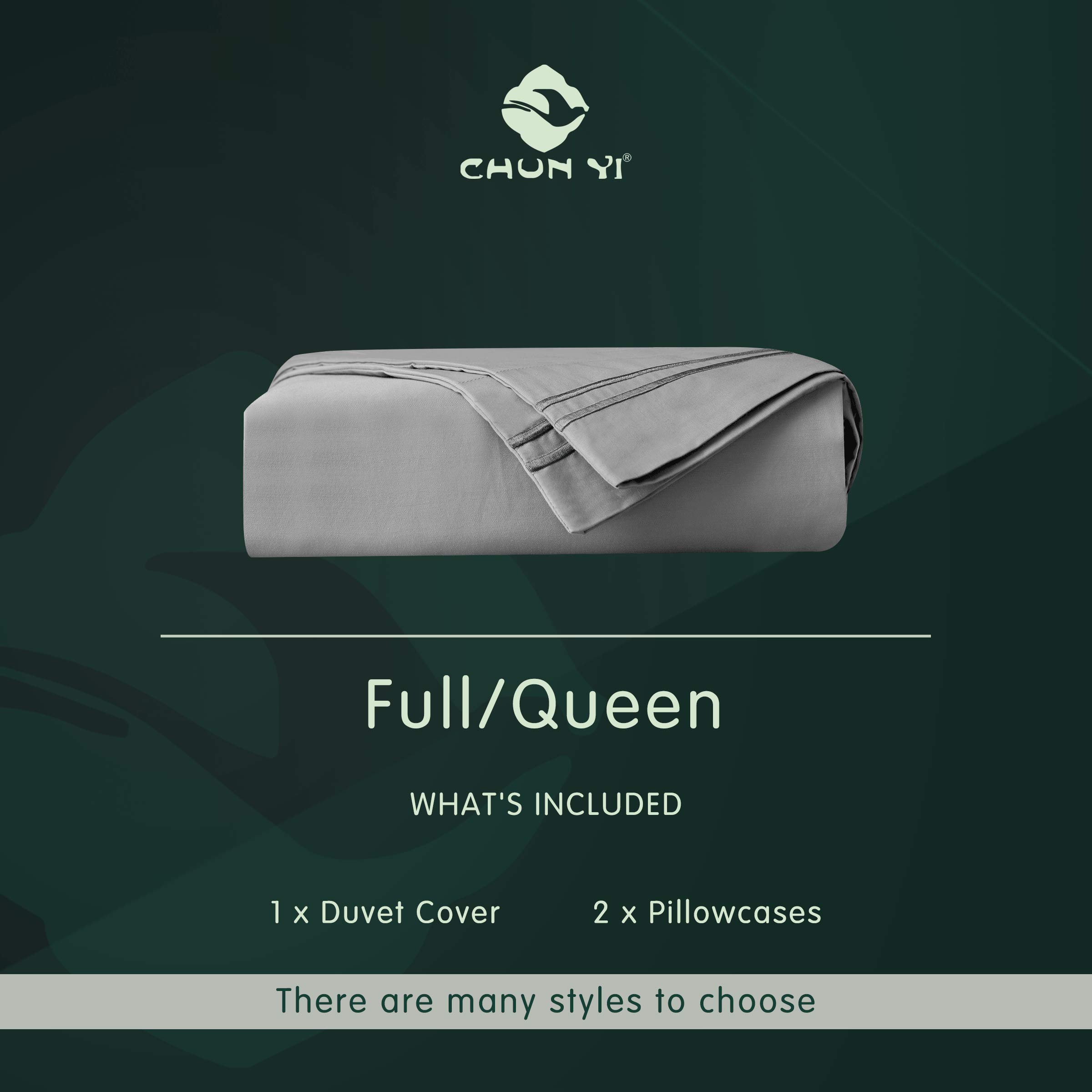 CHUN YI 3-Piece Queen Size Bedding Set - 100% Cotton Tencel Lyocell Duvet Cover with 2 Pillowcases (Full/Queen, Grey) | Soft & Breathable Bed Sheets for All-Season Comfort | Perfect for Master Bedroom, Guest Room & Vacation Homes