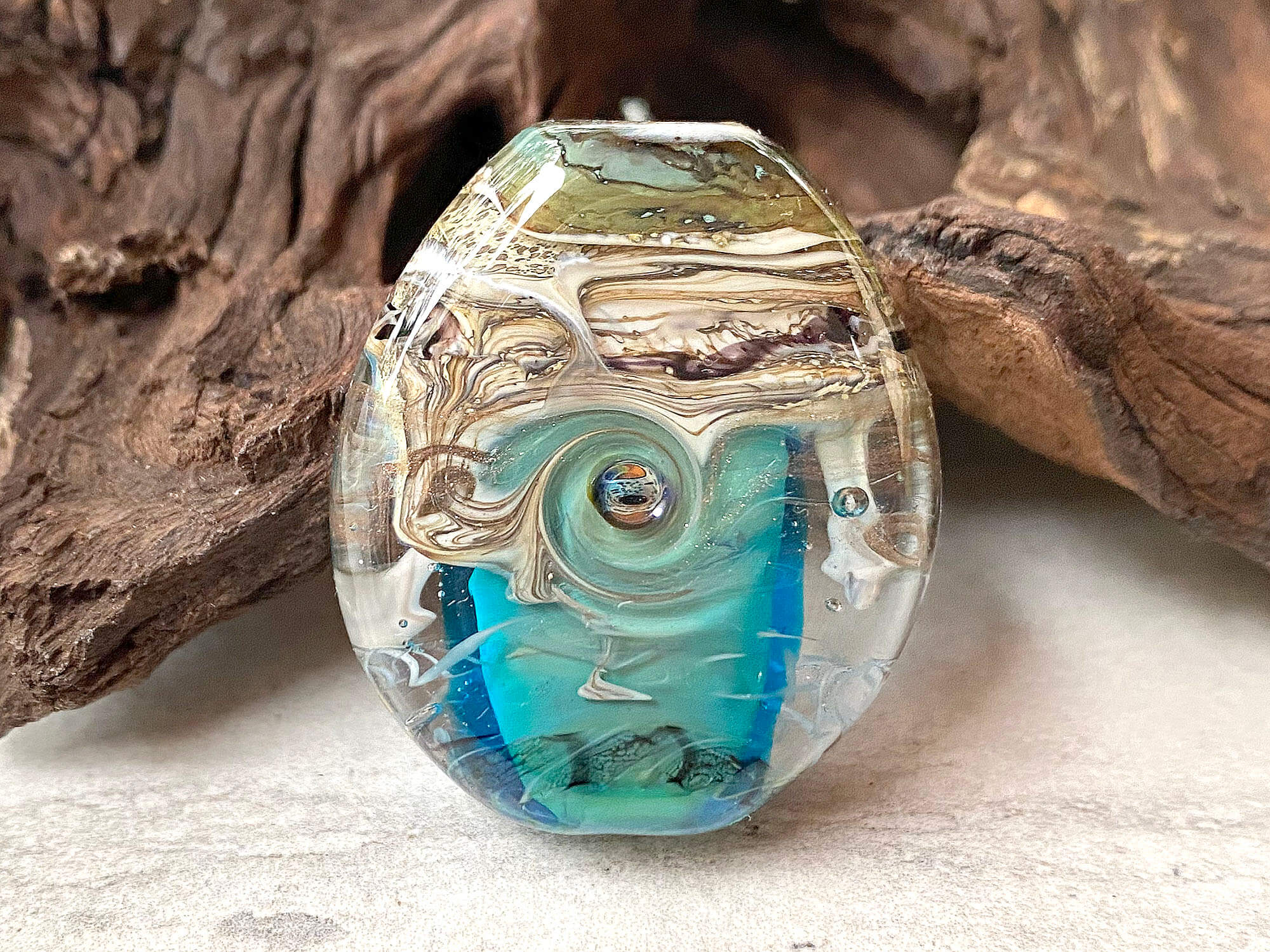 Handmade Aqua Blue Ivory Organic Lampwork Glass Focal Bead for Jewelry Making - Perfect for Necklaces, Bracelets, and DIY Craft Projects