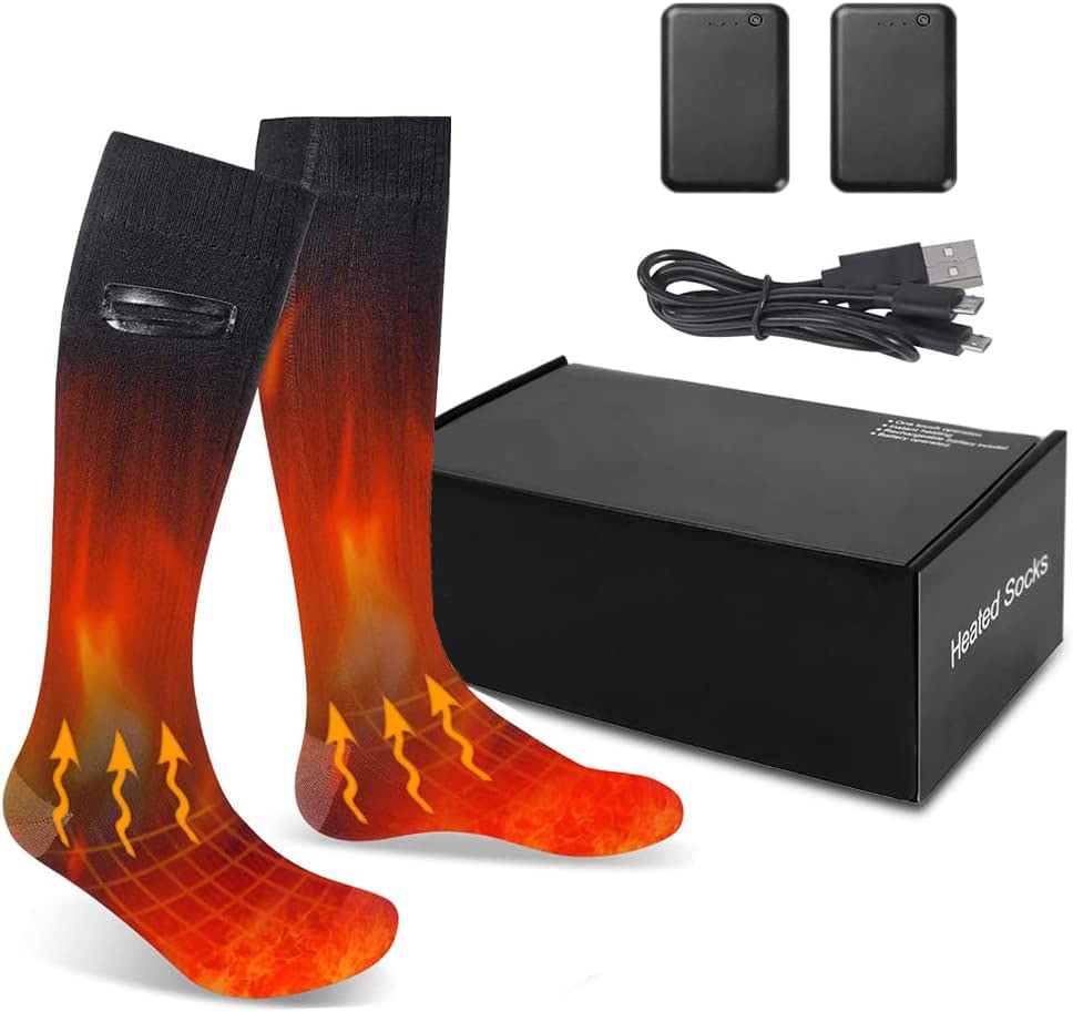 Rechargeable Electric Heated Socks for Men & Women - Adjustable Temperature 3.7V 4000mAh Battery - Washable Winter Warm Socks for Hunting, Fishing, Skiing & Outdoor Activities
