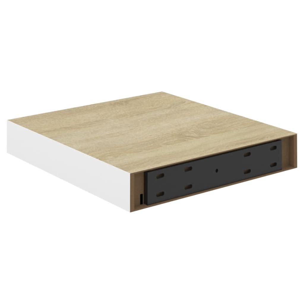 Floating Wall Shelf Set of 2 - Oak & White MDF Wall Mounted Shelves 9.1