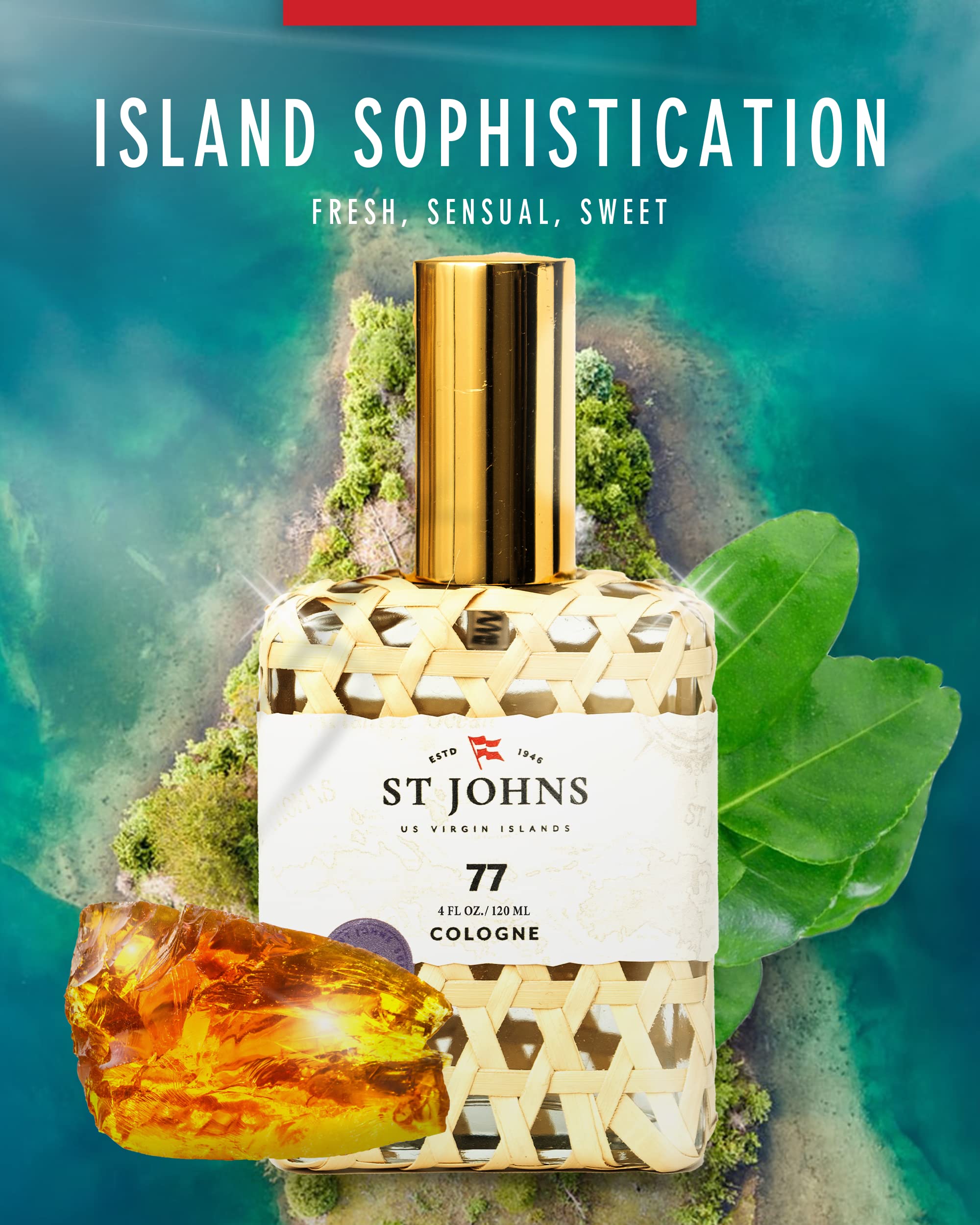 St. John Fragrance Company No. 77 Cologne for Men | Virgin Islands Inspired Fresh Scent | 4 oz Eau de Cologne Spray | Sophisticated Fragrance for Day & Night Wear