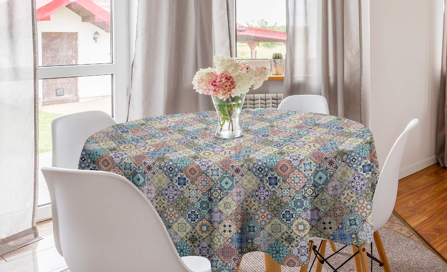 Ambesonne Geometric Round Tablecloth 60