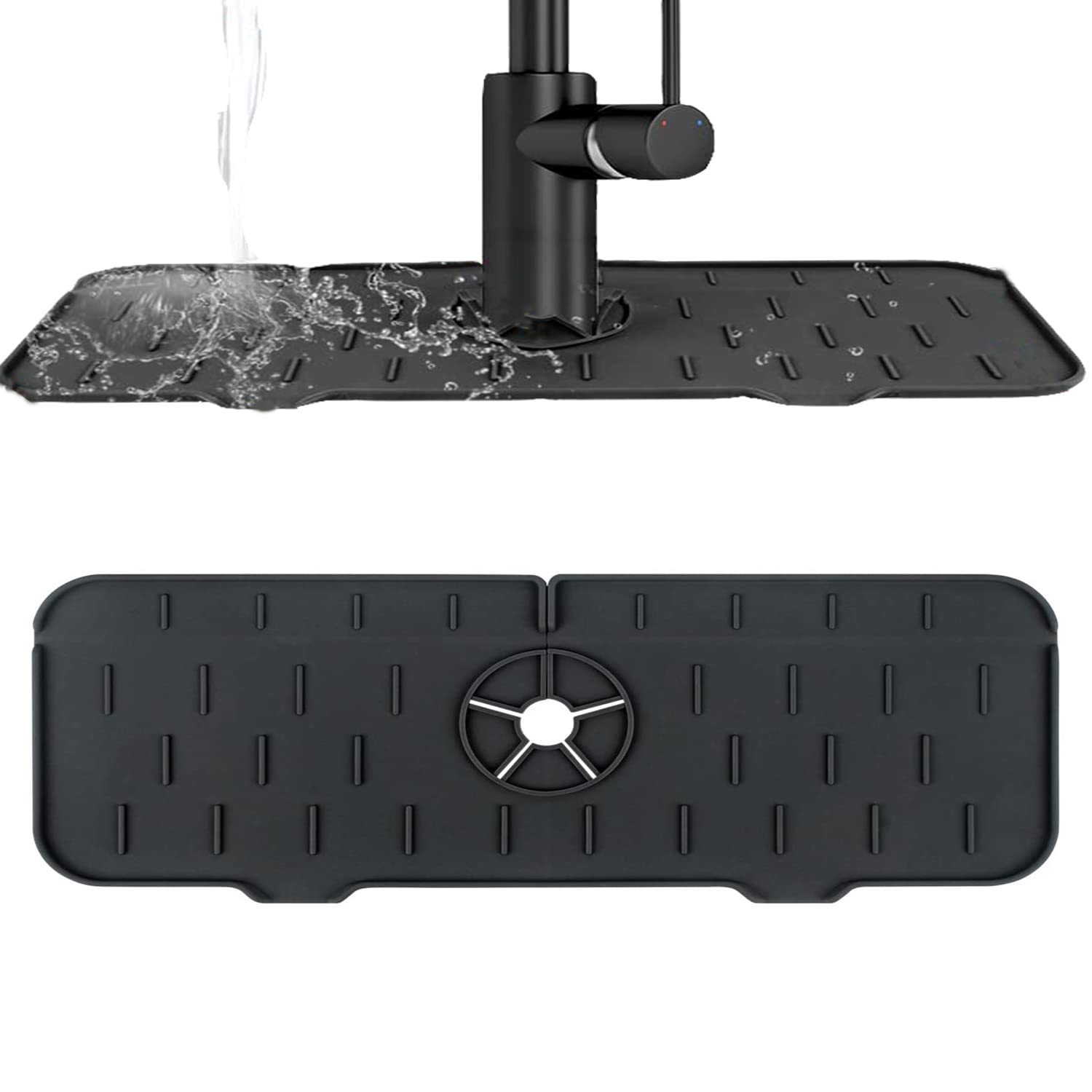 **Silicone Sink Protector Mat - Non-Slip Kitchen & Bathroom Faucet Drip Catcher Tray, Splash Guard for Sink, RV, Toilet (Black) - Perfect for Preventing Water Spills & Protecting Countertops**