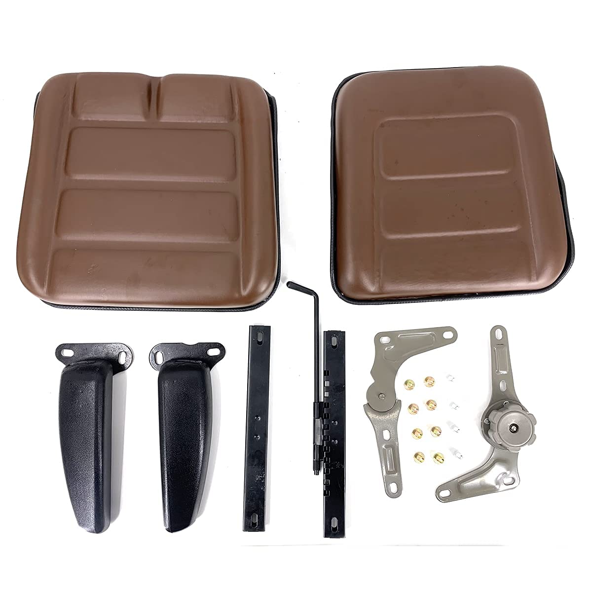 Heavy Duty PVC Forklift Seat Suspension with 140° Adjustable Backrest & Armrest - Brown | Universal Fit for Excavator, Forklift, Tractor, Skid Steer Loader, Backhoe, Dozer, Telehandler | Ergonomic Design for Comfort & Durability in Construction & Industrial Machinery