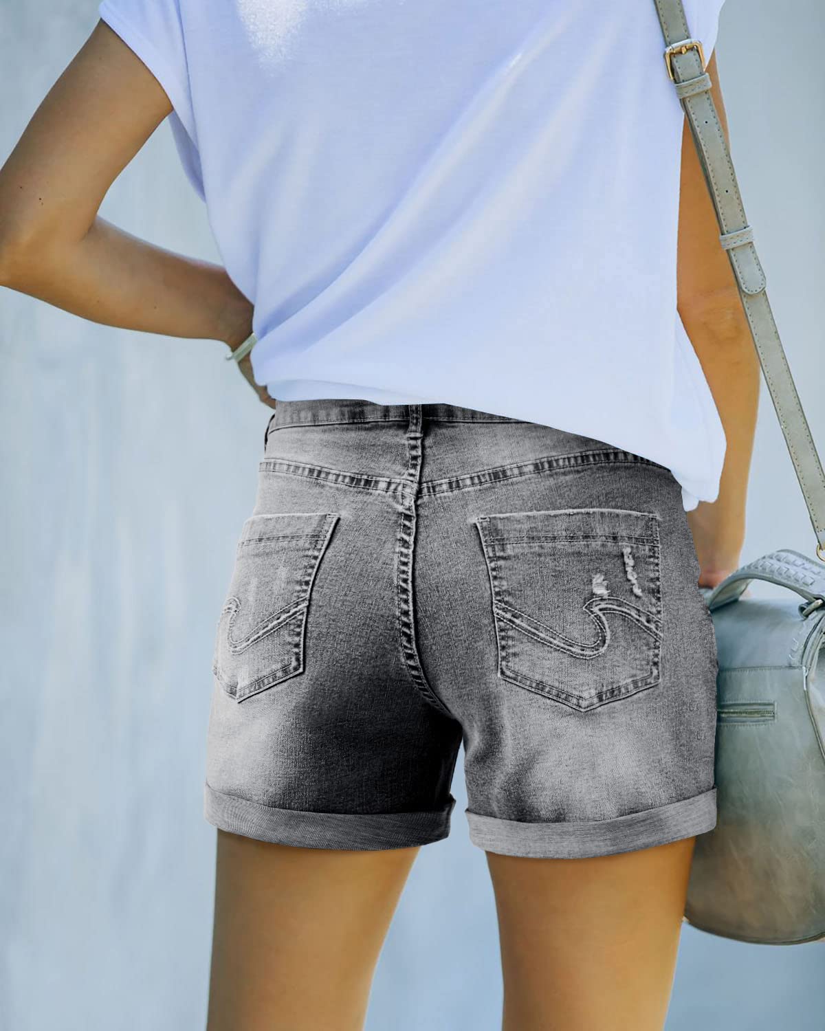 Women's High Waist Stretch Denim Shorts with Button Pockets - Comfortable Summer Casual Jean Shorts for Beach, Travel & Everyday Wear