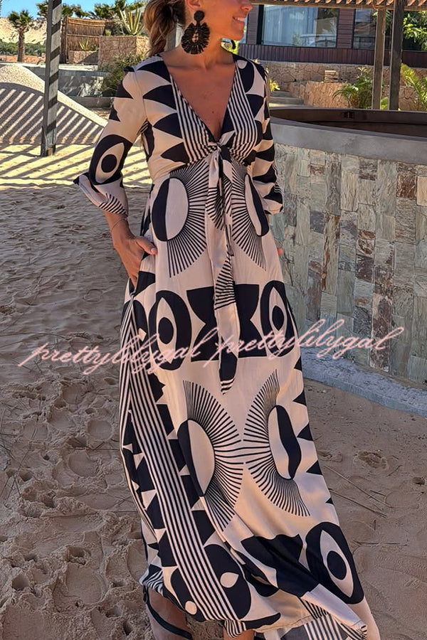 Stylish V-Neck Floral Print Maxi Dress with Loose Pockets - Women's Casual Summer Beach Dress for Vacation, Date Night & Outdoor Parties