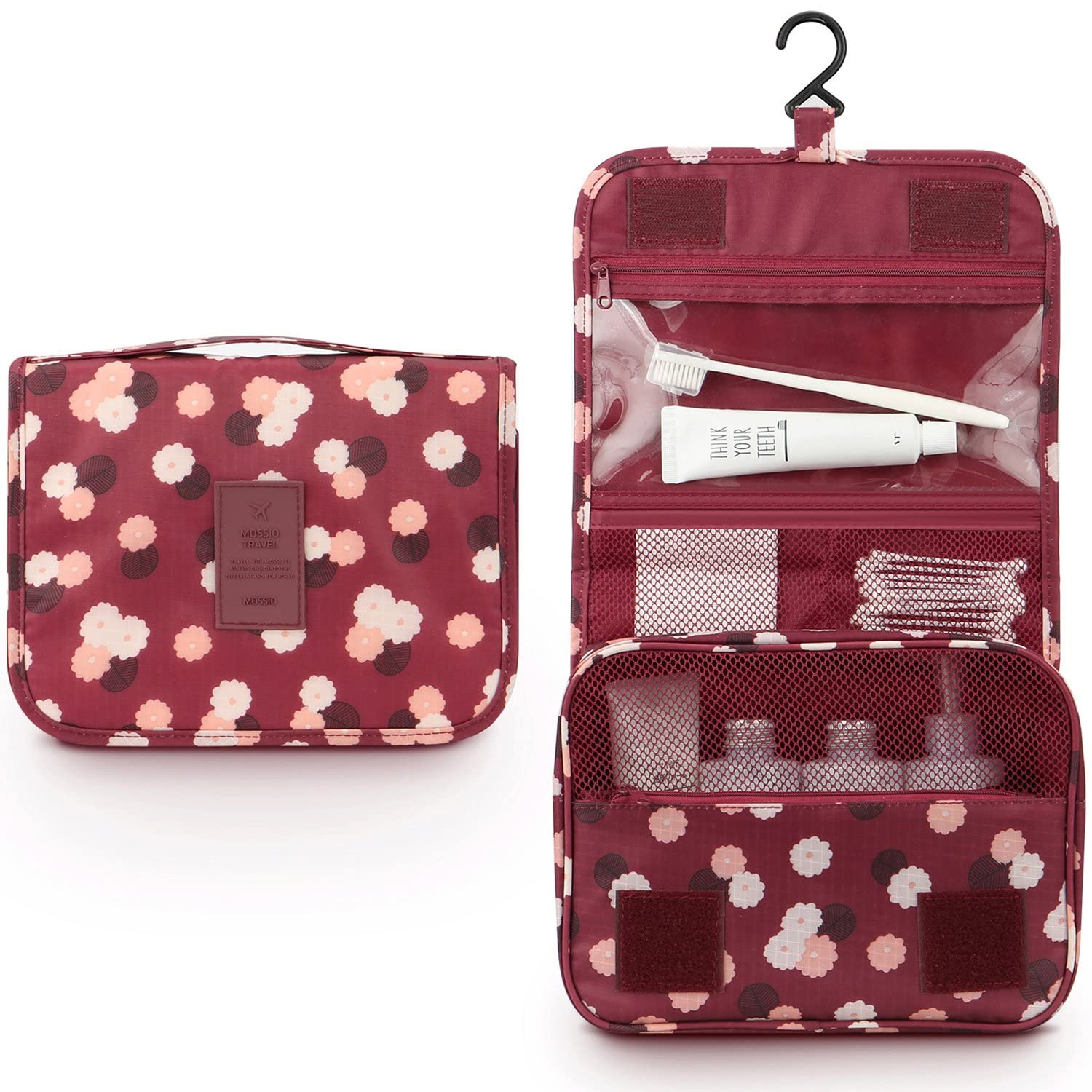 BuenoVida Waterproof Hanging Toiletry Bag for Travel - Maroon Cosmetic Organizer for Men & Women