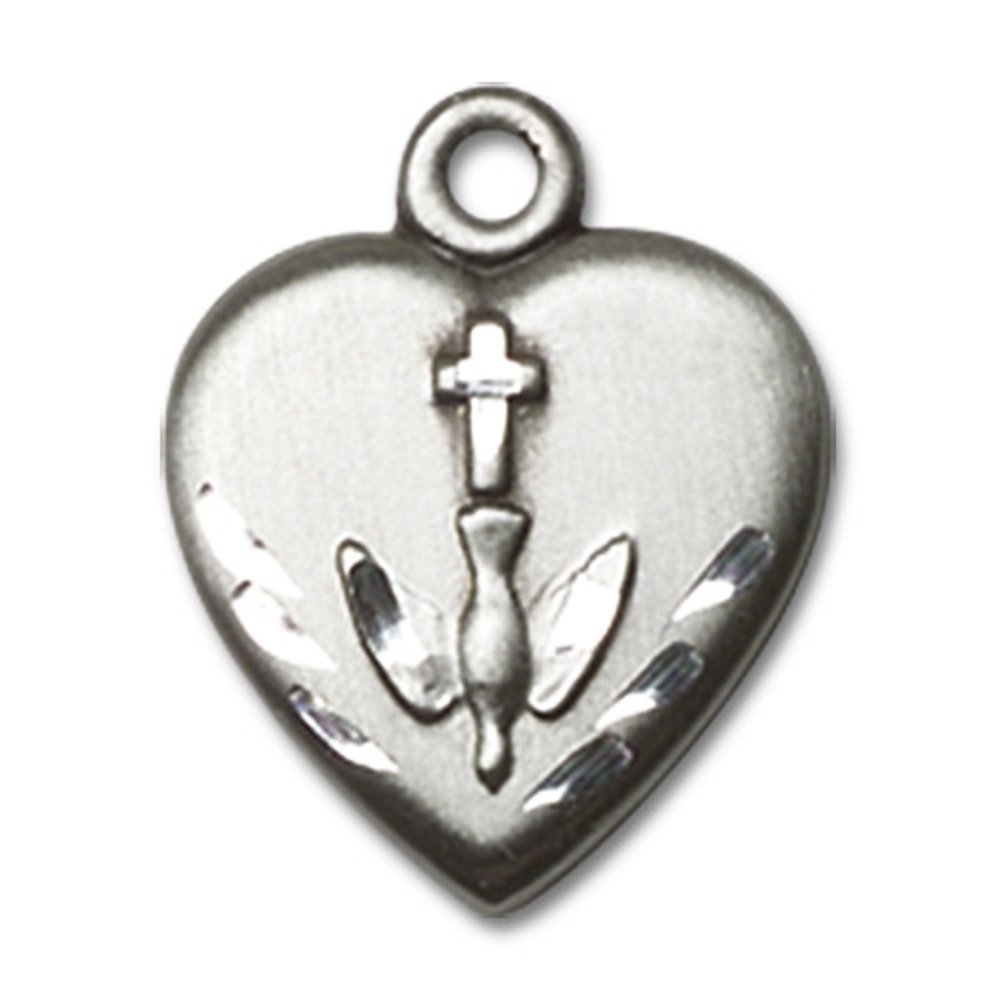 925 Sterling Silver Heart Pendant Necklace - 5/8 x 1/2 Inch Communion Gift with Light Curb Chain - Perfect for Baptism, First Communion & Religious Jewelry Gifts