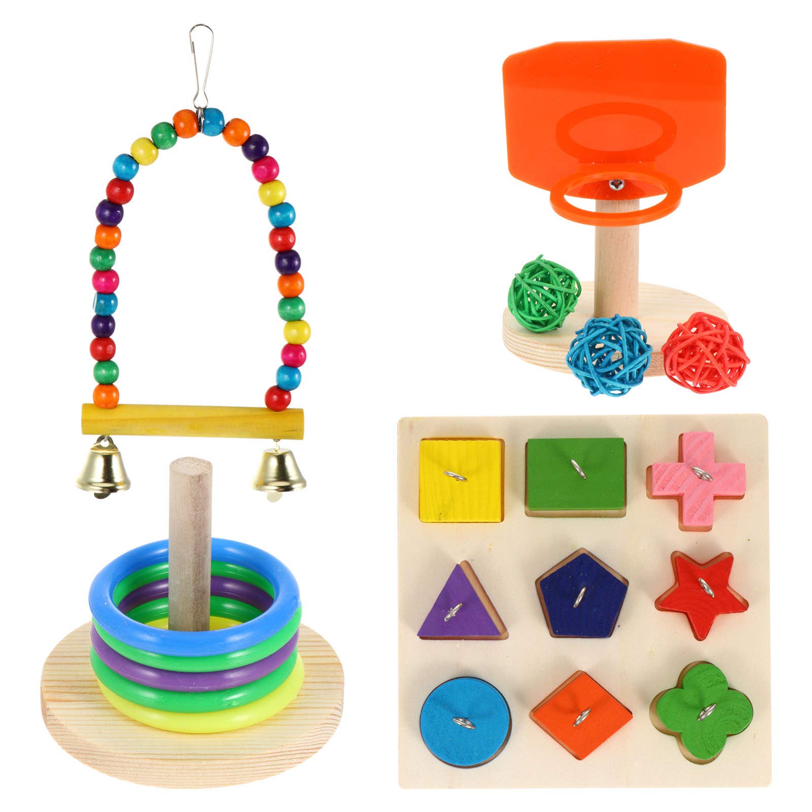 4 Sets Parrot Foraging Toys - Bird Training Kit with Block Puzzle, Swing Perch & Tabletop Toys - Intelligence Development & Trick Training for Parakeets, Cockatiels, Lovebirds - Perfect for Cage Enrichment & Playtime
