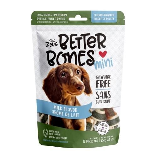 Zeus Better Bones Milk Flavor Chicken Wrapped Mini Dog Treats 12 Pack - Healthy Dental Chews for Small & Medium Dogs, Perfect for Training Rewards and Anxiety Relief