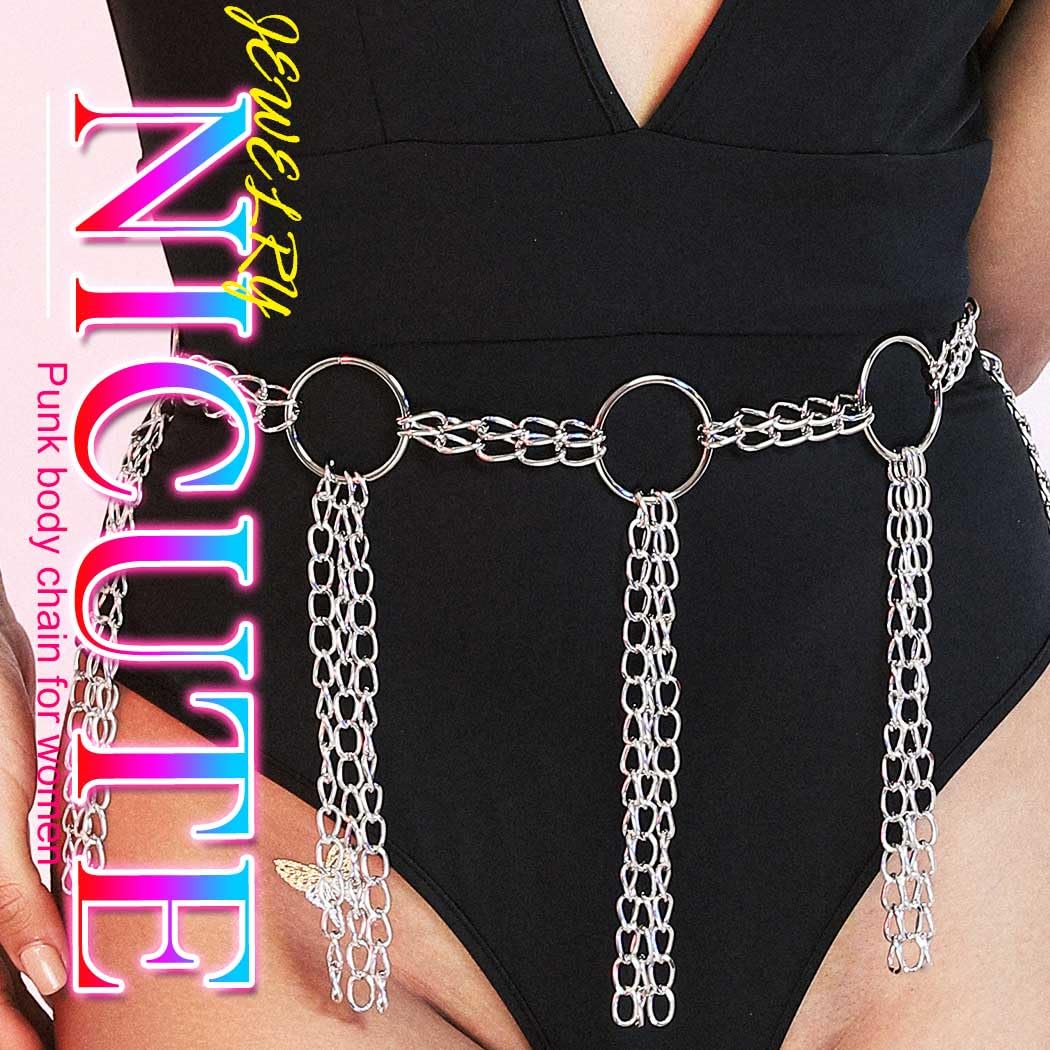 NICUTE Punk Leather Waist Chain for Women - Gothic Body Jewelry Accessories, Black Leather Belt for Waist, Edgy Fashion Statement (Perfect for Concerts, Raves, Halloween & Gothic Outfits) - 6 Pack