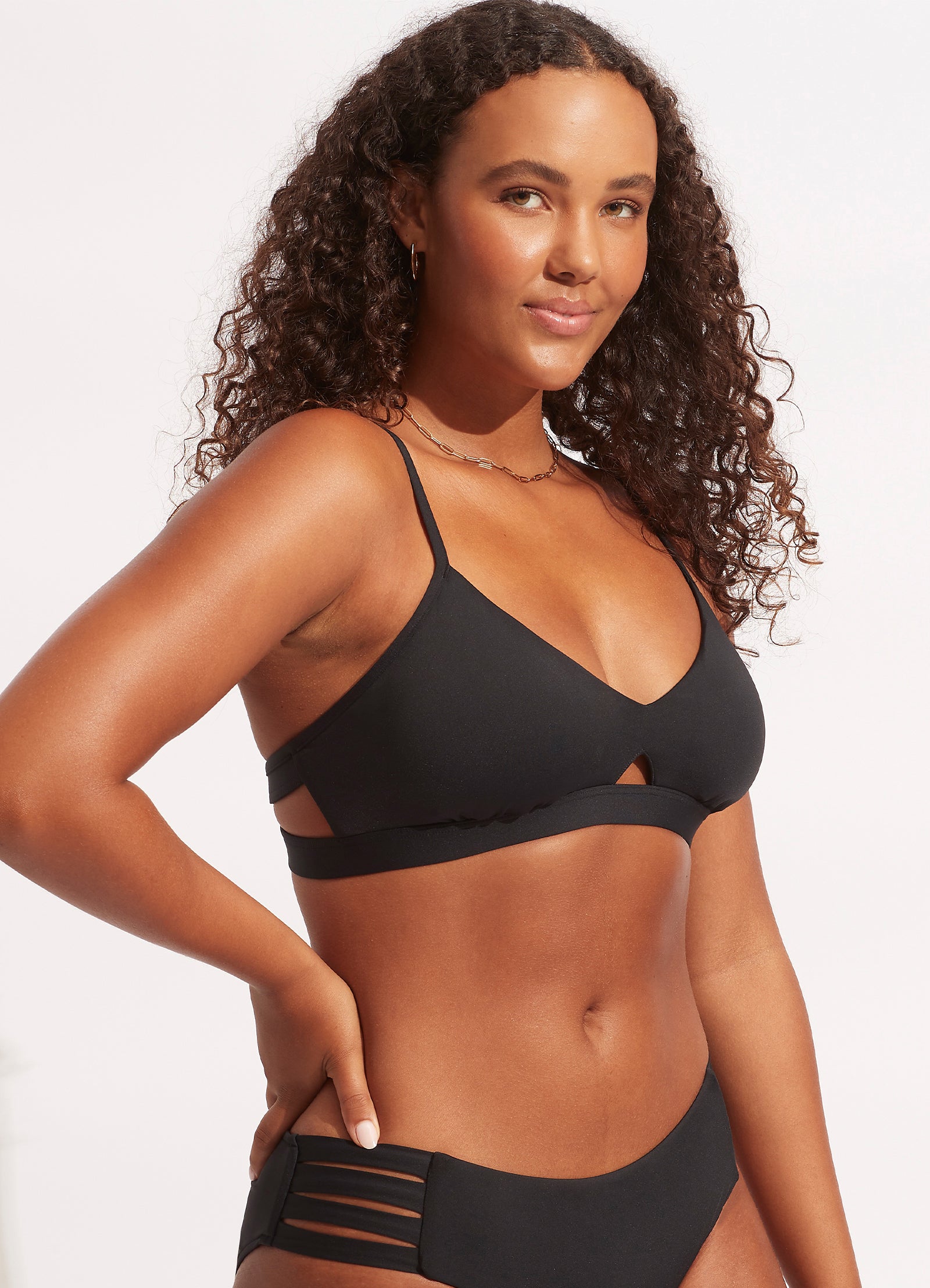 Seafolly Collective Hybrid Bralette - Comfortable Wireless Bra for Women in Black | Perfect for Yoga, Workout & Everyday Wear