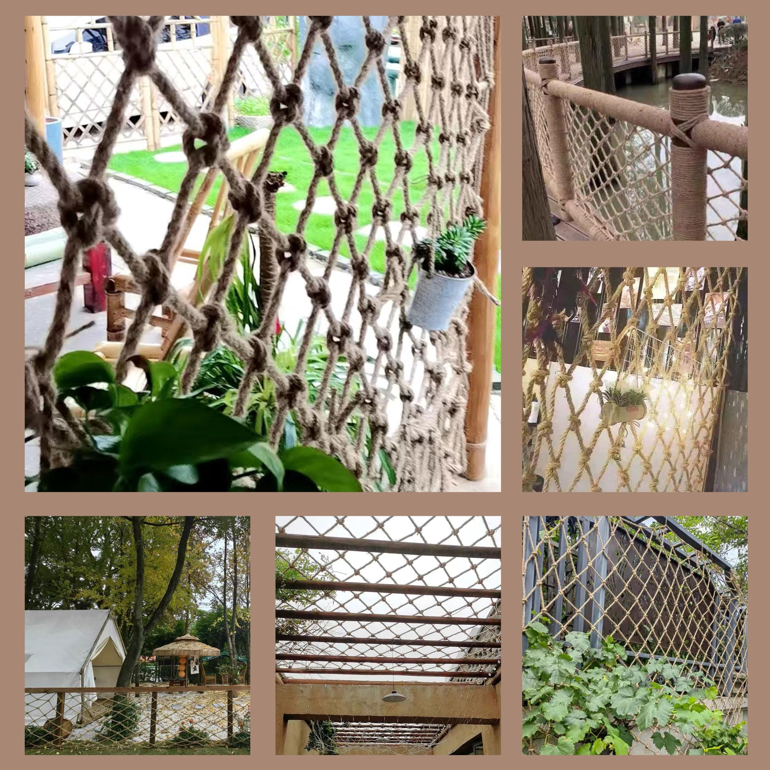 Durable 8mm Hemp Rope Net for Kids Climbing Safety - Heavy Duty Tree House, Balcony, Stairs & Playground Protection - Indoor/Outdoor Child Safety Net for Garden, Fence & Railing Decor