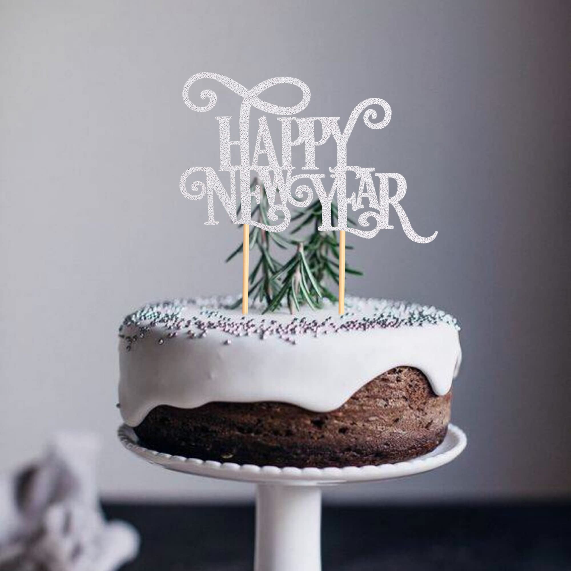 6 Pcs Silver Glitter Happy New Year 2024 Cake Toppers - 4