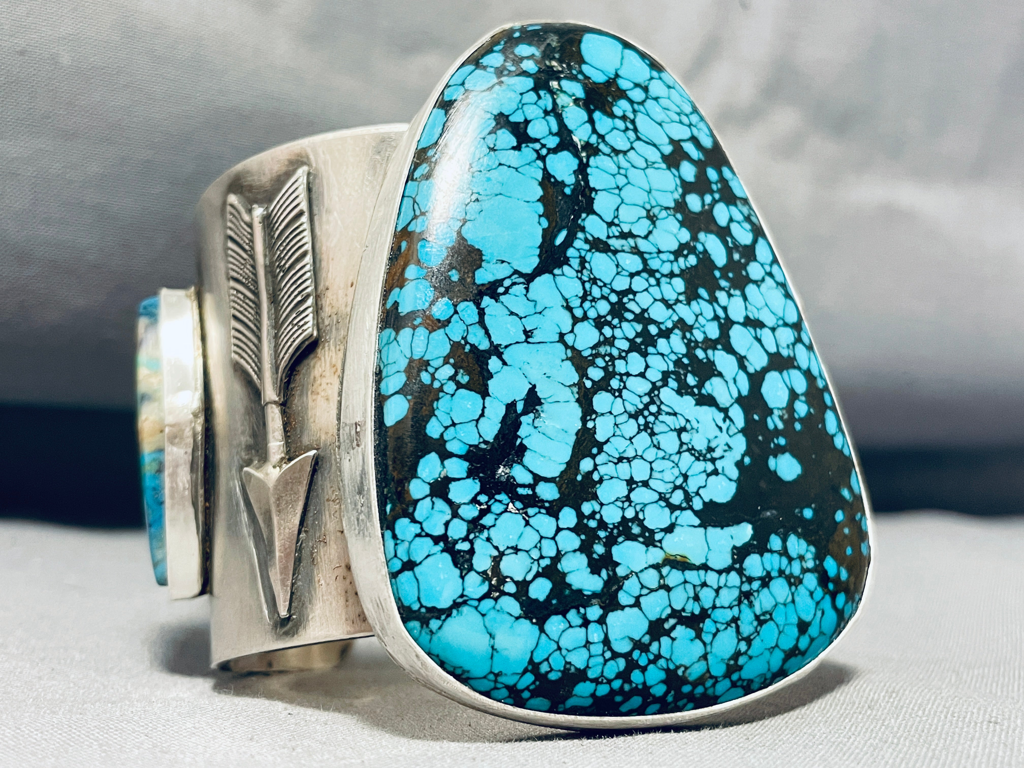 152 Gram Intense Spiderweb Turquoise Native American Navajo Sterling Silver Bracelet - Handmade Southwest Jewelry for Women, Boho Fashion Accessory, Gift for Her