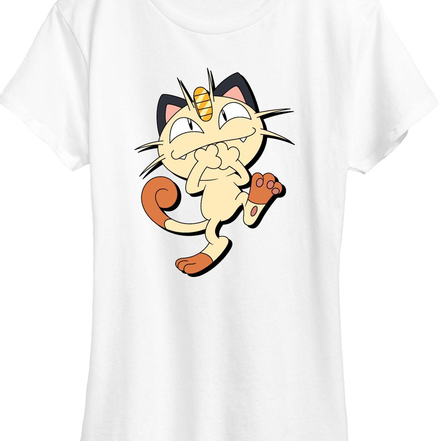 HYBRID APPAREL Pokémon Meowth Shadow Women's Short Sleeve Graphic Tee - Cute Anime Cat T-Shirt for Casual Wear, Cosplay & Gamer Outfits