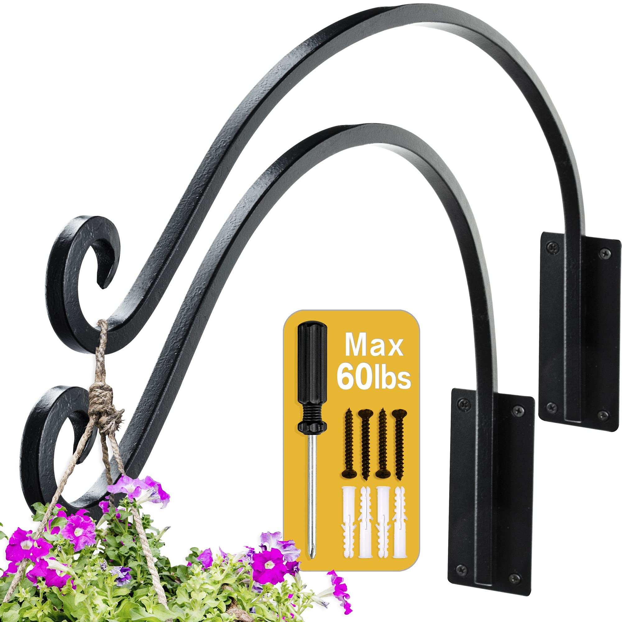 AJART 2-Pack Heavy Duty 16-Inch Outdoor Hanging Plant Hooks - Wall Mounted Plant Hangers for Flower Baskets, Bird Feeders & Garden Decor - Perfect for Patio, Balcony & Backyard Decoration