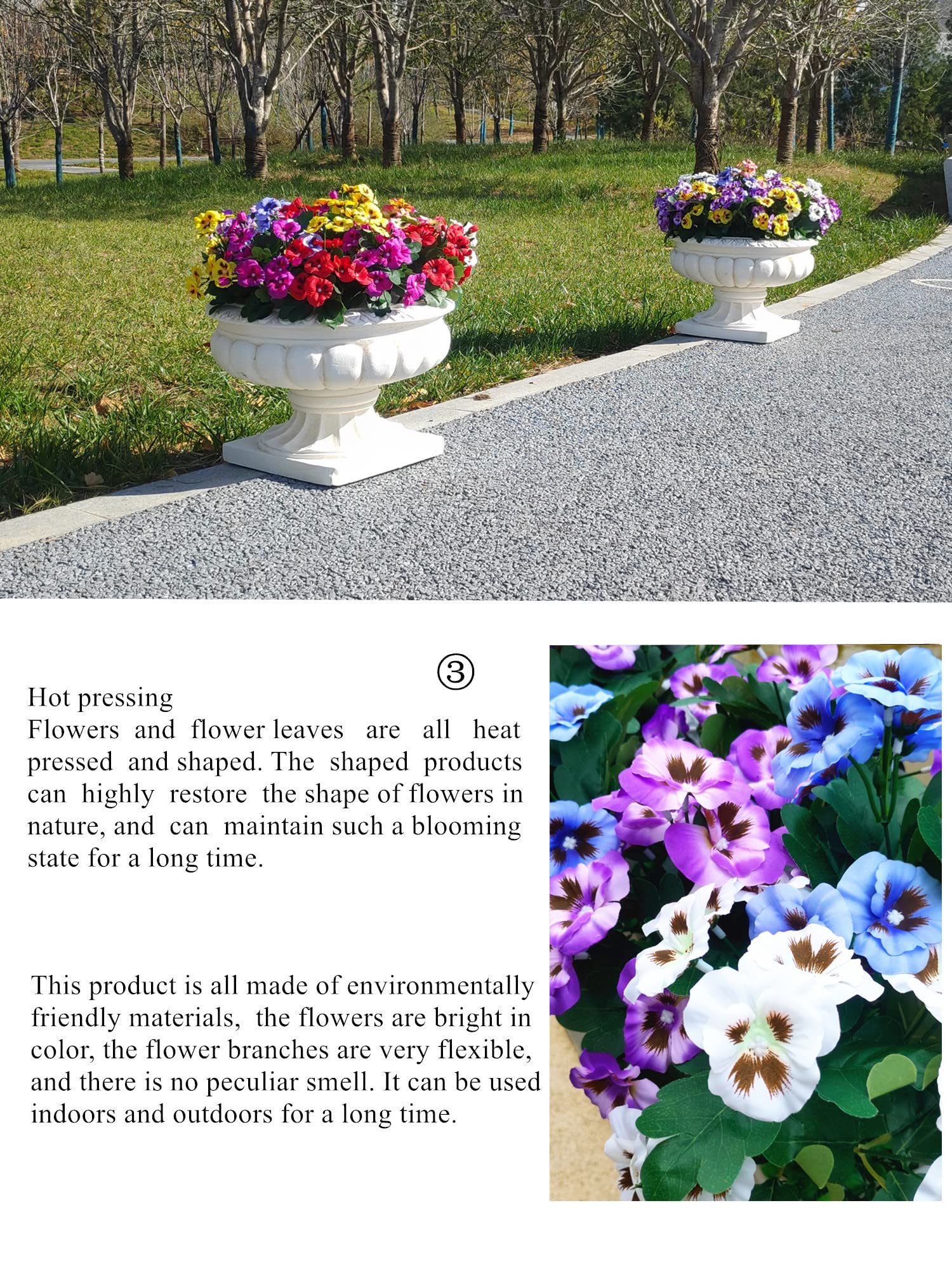 UV Resistant Artificial Pansies Flowers Outdoor - 11.8 Inch Fake Plastic Flowers Bulk (8 Pack, Purple) for Garden Decor, Window Boxes & Patio Planters