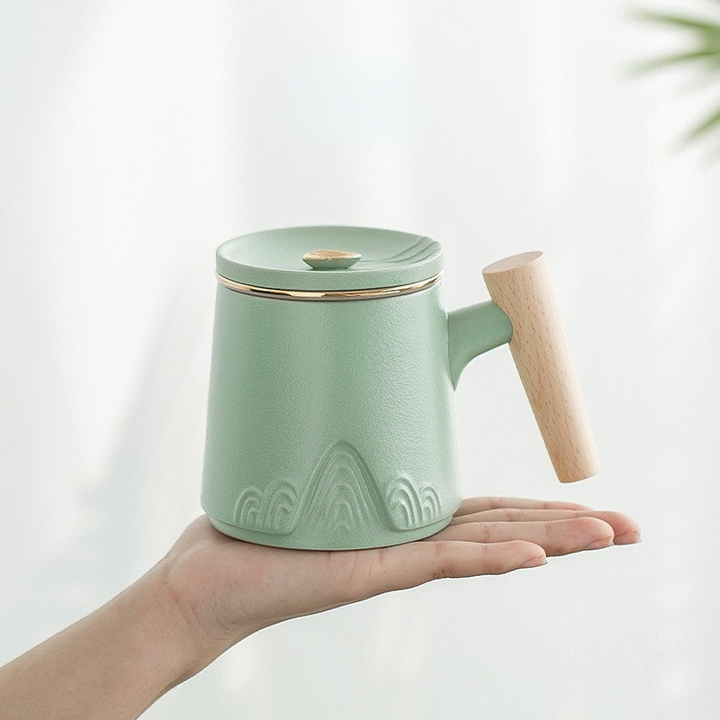 Premium Japanese Mountain Tea Cup with Natural Wooden Handle - Authentic Ceramic Tea Cup for Matcha, Green Tea & Herbal Brews - Perfect for Tea Ceremonies, Home Use & Gifts