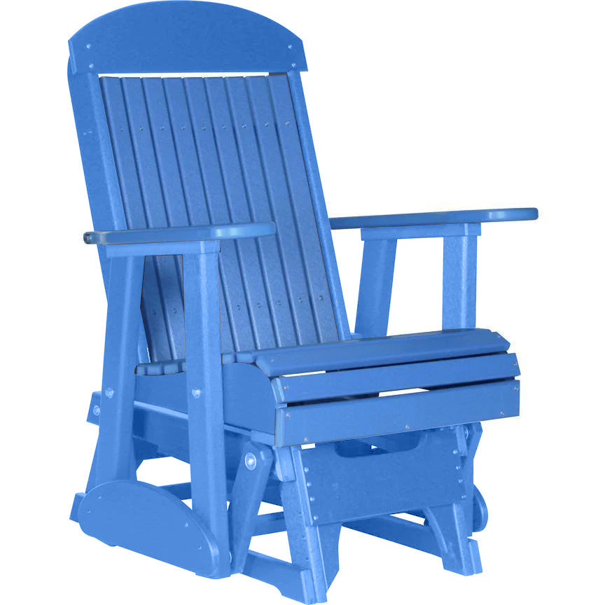 LuxCraft Blue 2-Foot Classic Highback Recycled Plastic Glider Chair with Cup Holder - Perfect for Patio, Garden, and Outdoor Relaxation