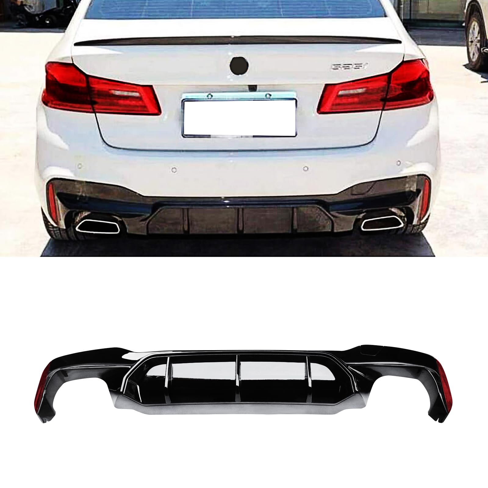 BMW 5 Series Rear Diffuser (2017-2023 G30 G31 G38) - M5 Style Gloss Black ABS Bumper Lip for M Sport Sedan | Enhances Aerodynamics & Sporty Look for Street or Track Performance