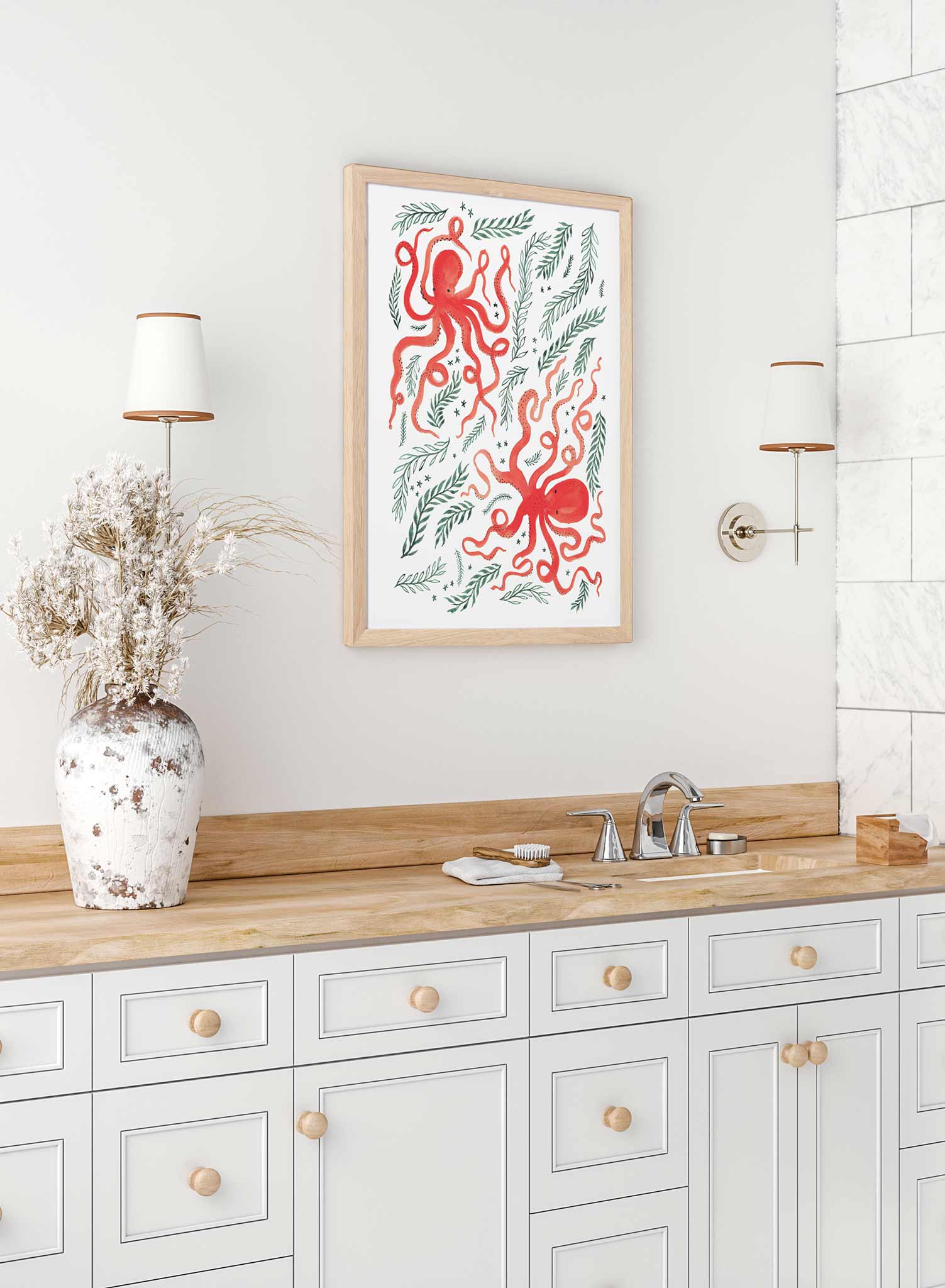 Octopus Duo Wall Art Poster - Modern Home Decor for Living Room, Bedroom & Office - Unique Marine Animal Print for Coastal & Nautical Theme Decorations
