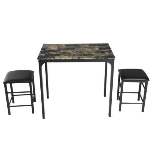 Modern Counter Height Dining Set with Faux Marble Table & 2 Chairs - 3-Piece Kitchen Bar Furniture for Small Spaces, Breakfast Nooks & Apartment Living
