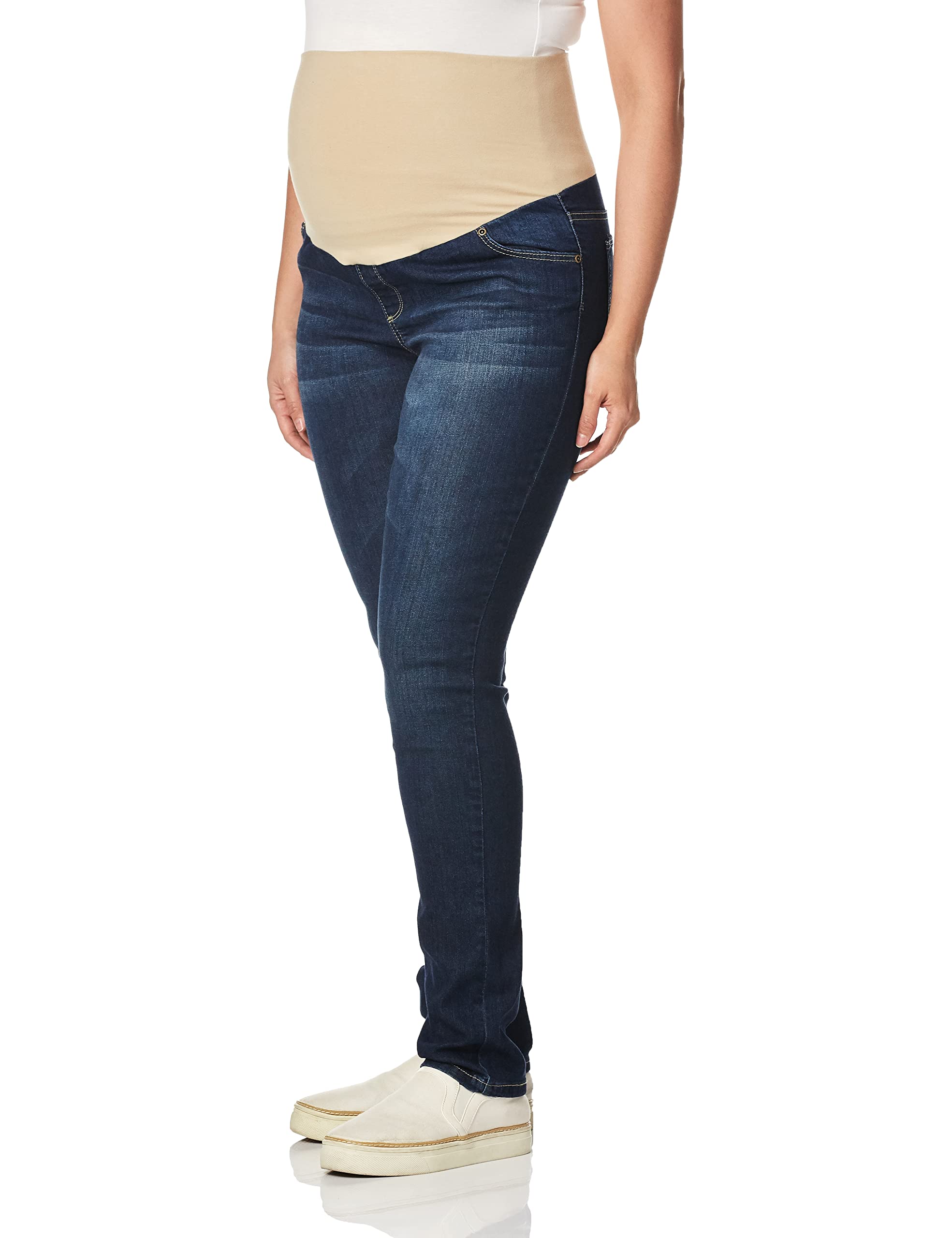 Three Seasons Maternity Women's Stretch Skinny Denim Jeans with Comfortable Nude Belly Band - Dark Wash, XX-Large Size - Perfect for Pregnancy Workwear & Everyday Comfort