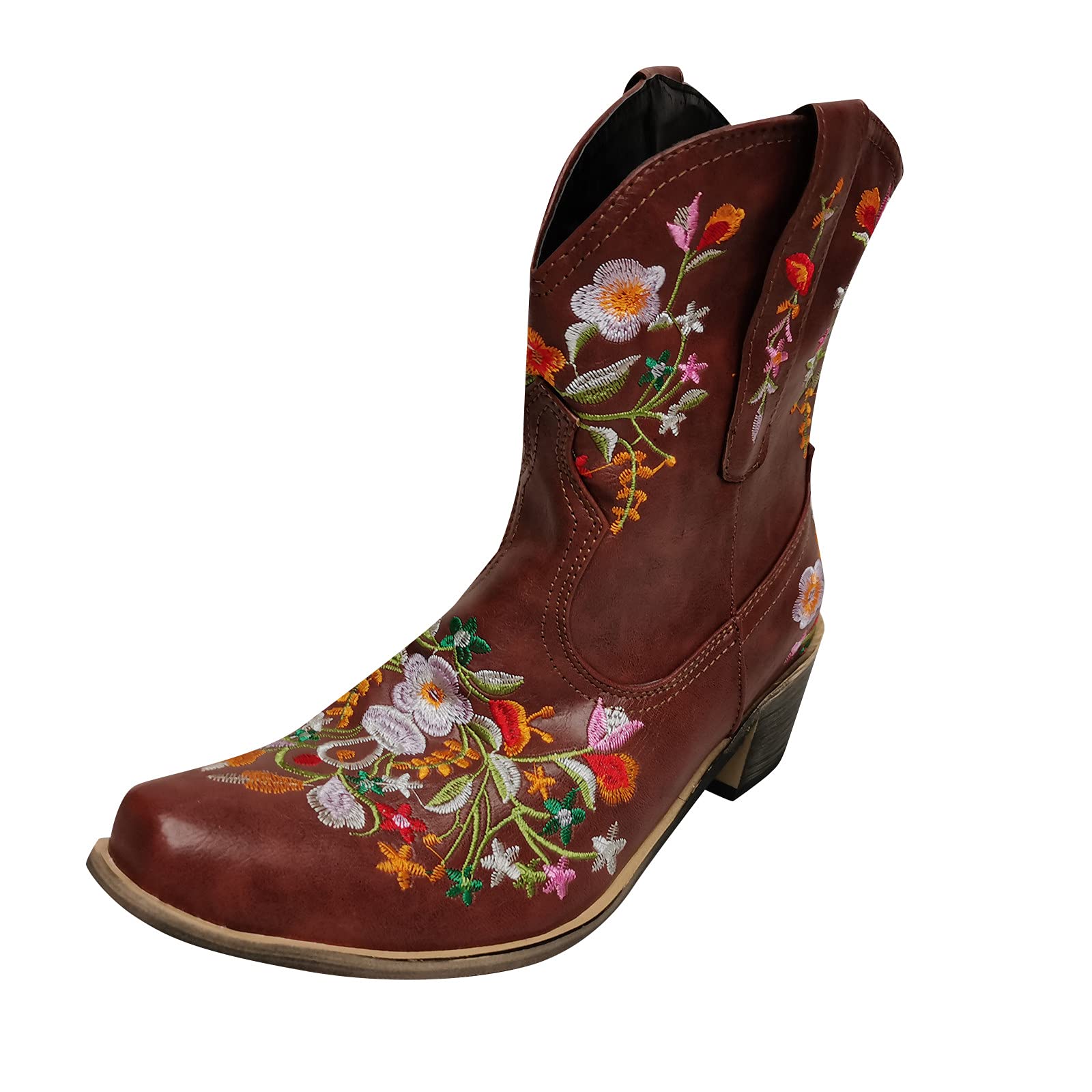 Women's Casual Mid-Calf Embroidered Cowboy Boots with Heels - Warm Riding Boots for Winter Fashion, Outdoor Activities & Country Style Outfits
