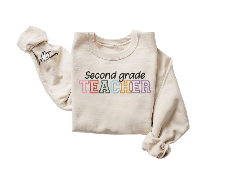 NAZENTI Custom Embroidered Teacher Sweatshirt - Personalized Name Hoodie for Women Educators | Thoughtful Teacher Appreciation Gift for Classroom, School Events & Everyday Wear