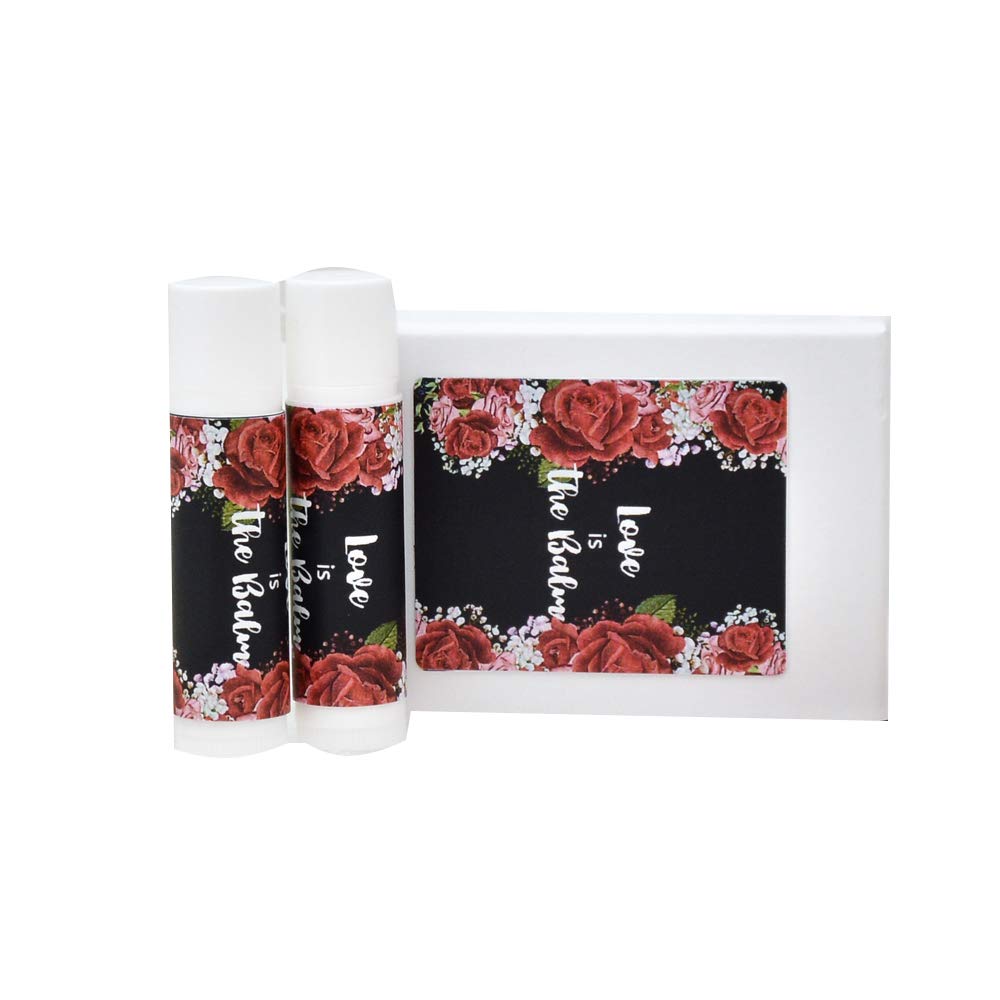 Elegant Red Floral Wedding Lip Balm Wrappers - Bridal Shower Party Favors, 'Our Love is the Balm' Stickers - Perfect for Wedding Decorations, Bridal Party Gifts & DIY Invitations