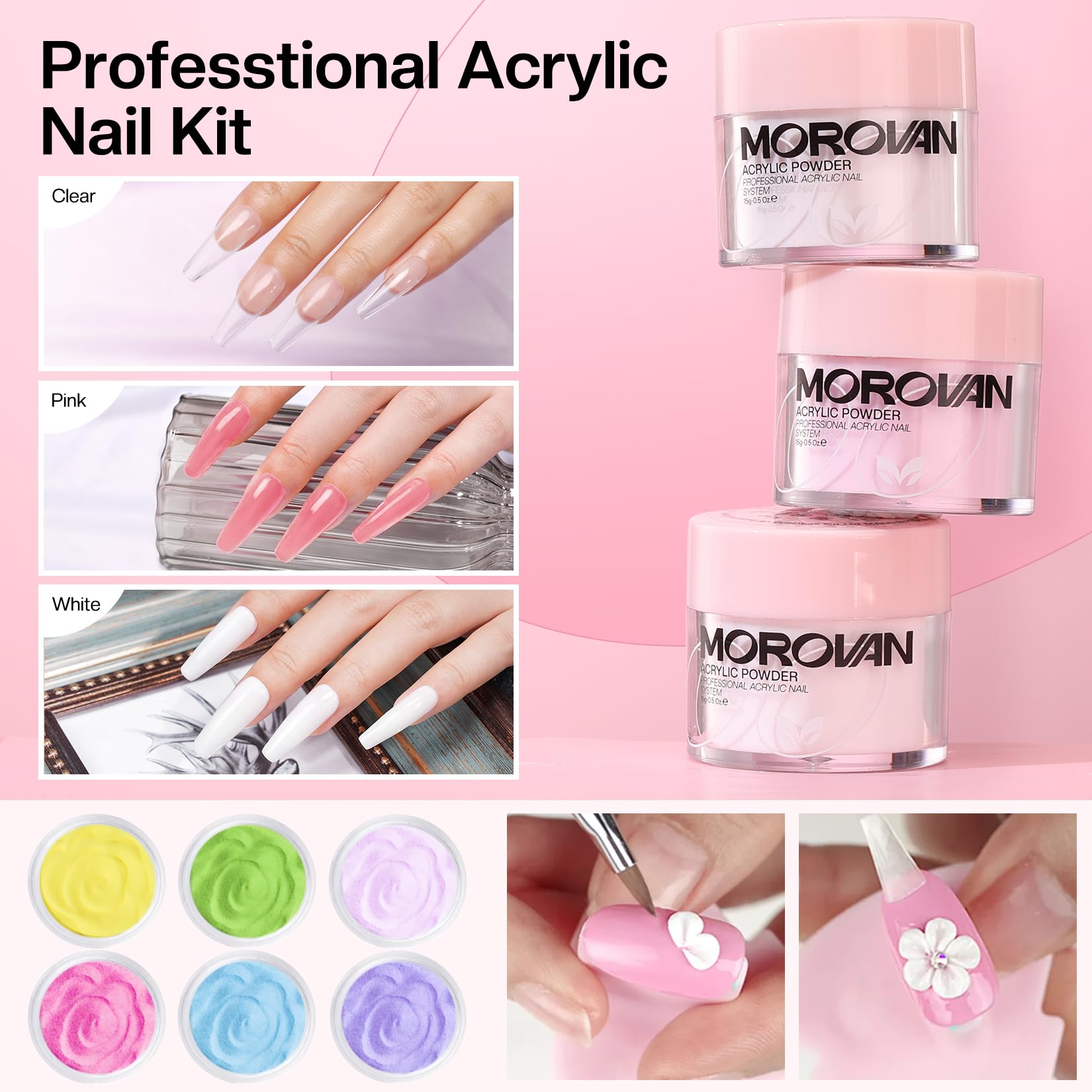 Morovan Professional Acrylic Nail Kit for Beginners - Complete Starter Set with Acrylic Powder & Glitter for Nail Extensions & Salon-Quality Manicures | Perfect for Home Use, DIY Nail Art & Professional Nail Technicians