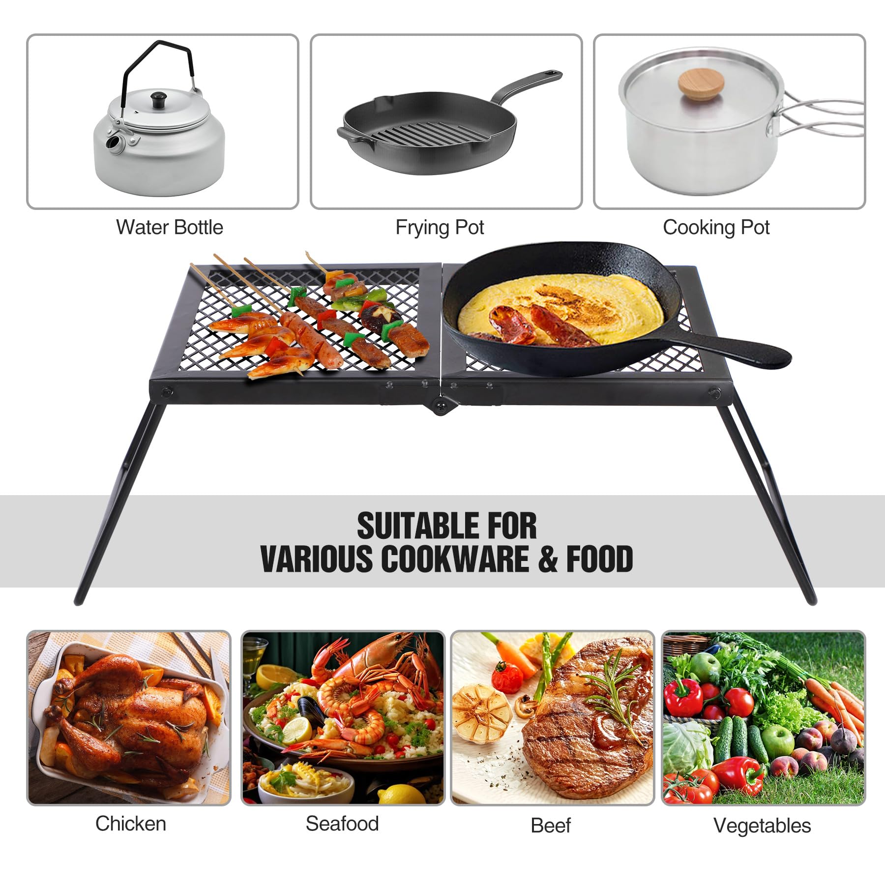 **REDCAMP Heavy Duty Folding Campfire Grill - Portable Steel Grate for Outdoor BBQ, Camping & Backyard Fire Pit Cooking - Includes Carrying Bag for Easy Transport**    *(Perfect for Camping Trips, Backyard Gatherings, Picnics & RV Adventures)*