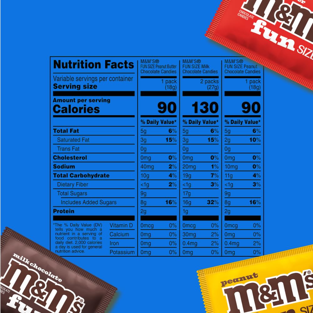 M&M'S Milk Chocolate, Peanut & Peanut Butter Fun Size Variety Pack - 19.41 Oz Bulk Candy Bag for Halloween, Christmas Parties & Office Snacks