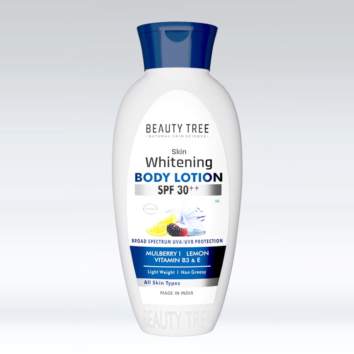 BEAUTY TREE Skin Whitening Body Lotion SPF 30 with Mulberry Extract, Lemon Oil, Vitamin B3 & E | Brightening & Sun Protection Moisturizer 400ml | Perfect for Daily Hydration & UV Defense