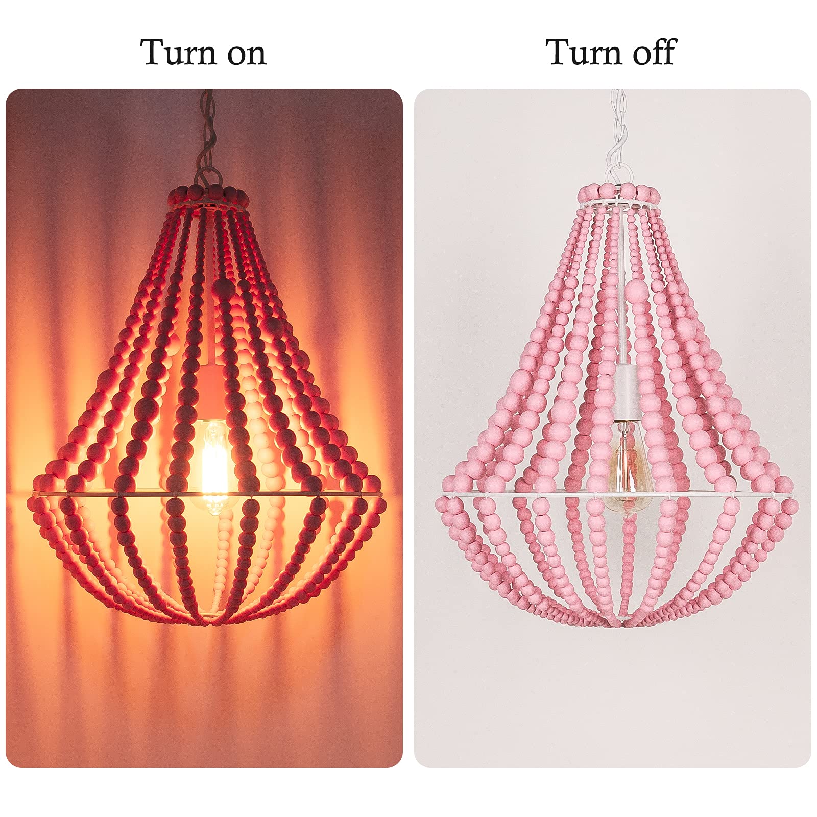 Boho Wood Beaded Chandelier - 16.5