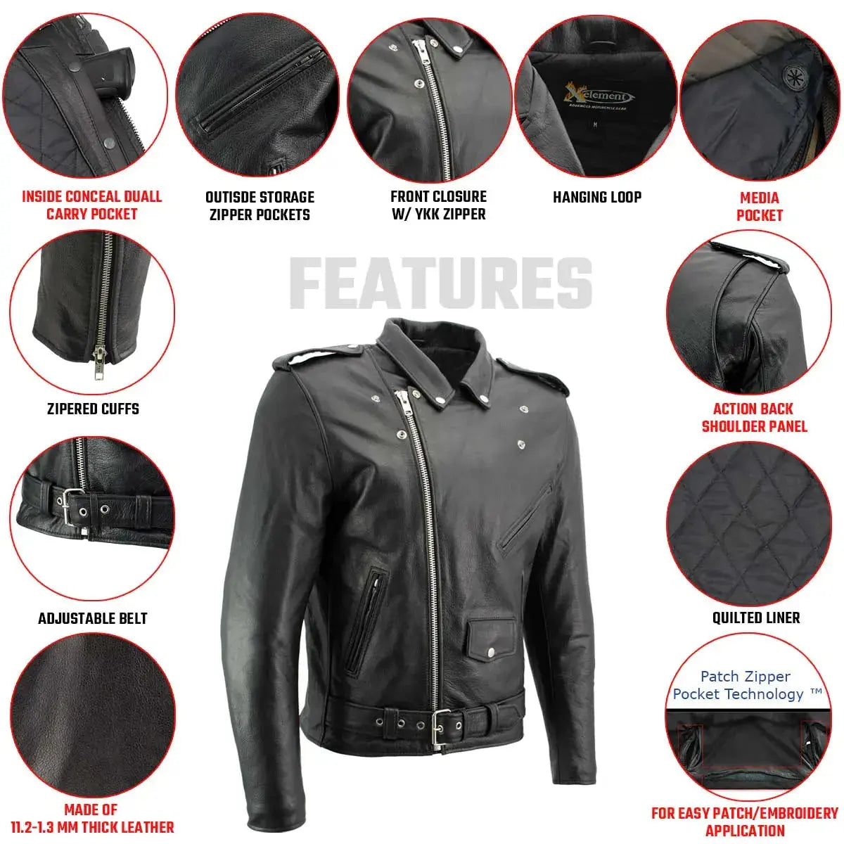 X Element Men's Genuine Leather Motorcycle Jacket - Biker Jacket for Men, Heavy Duty Riding Gear for Harley Davidson & Cruiser Motorcycles - Perfect for Road Trips & Motorcycle Rallies