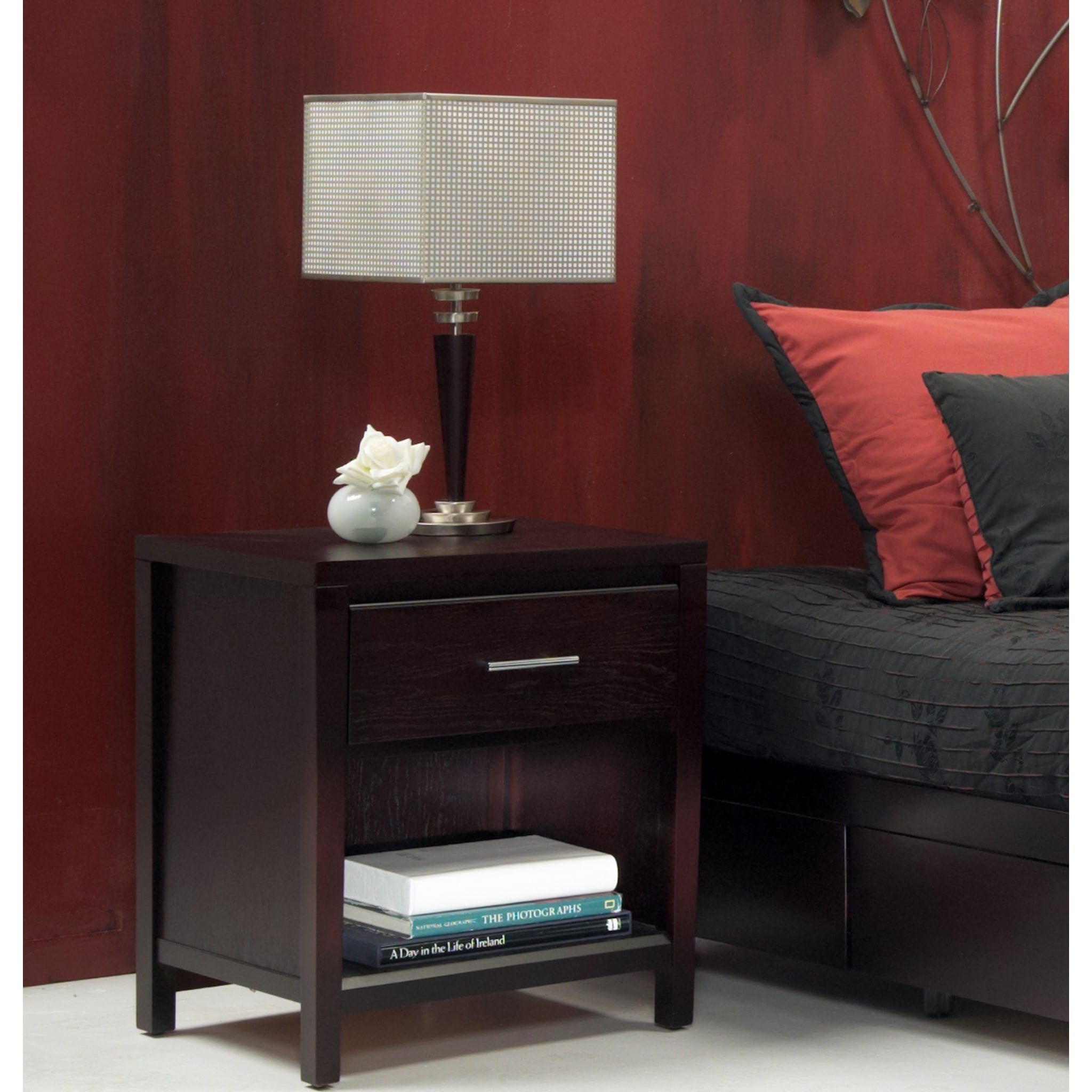 Nevis 3-in-1 Wireless Charging Station Nightstand with USB Ports - Modern Espresso Wood Bedside Table for Phone, Watch & Earbuds - Perfect for Bedroom, Office & Guest Room Organization