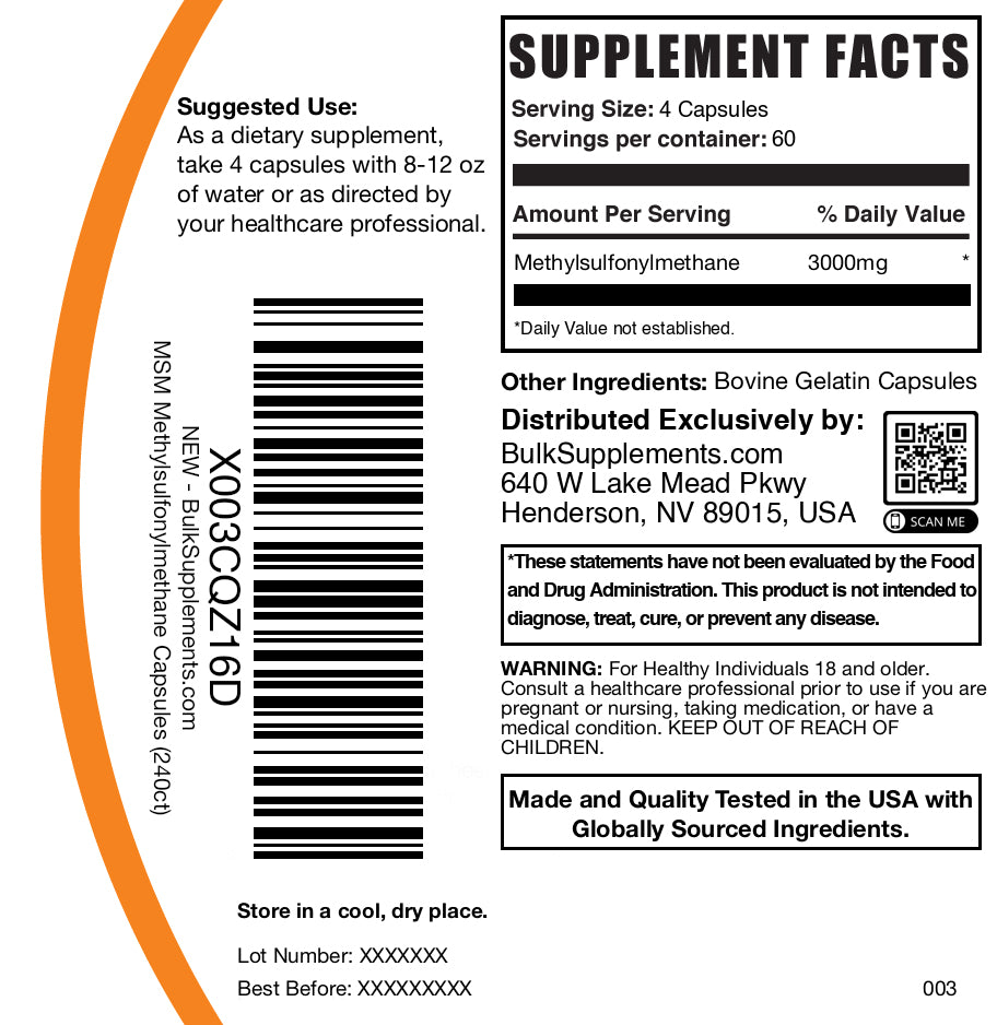 MSM (Methylsulfonylmethane) Capsules 1500mg - Premium Joint Support Supplement for Pain Relief & Mobility - Gluten-Free, Non-GMO - Supports Healthy Joints, Skin & Hair - Ideal for Athletes & Active Lifestyles