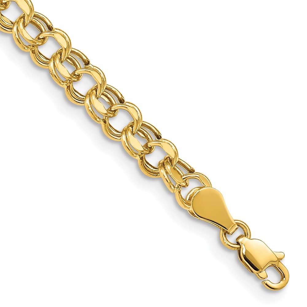 14K Solid Yellow Gold 5mm Double Link Chain Charm Bracelet for Women - Elegant & Dainty Jewelry Gift for Birthday, Anniversary & Special Occasions