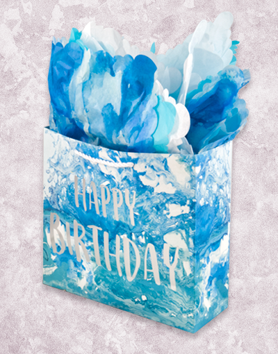 Premium Blue Marble Print Gift Bags for Birthdays, Weddings & Parties - Elegant Studio Quality Gift Packaging for All Occasions
