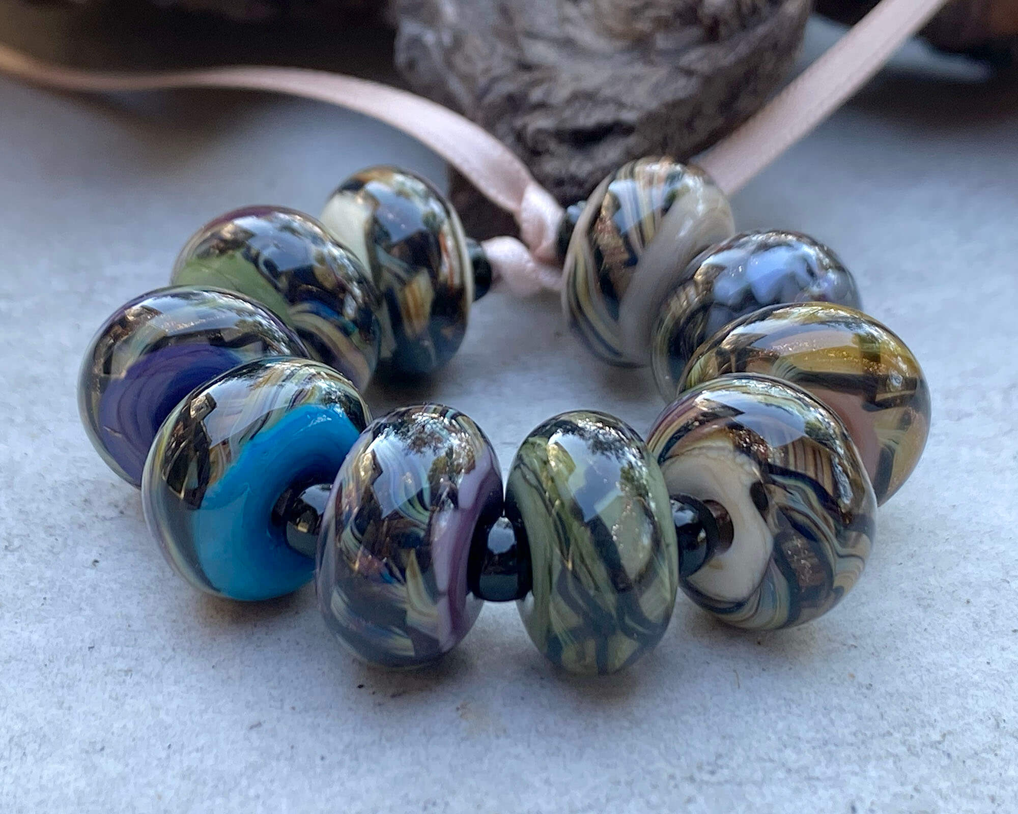 10pcs Black Shimmer Twist Lampwork Glass Beads for Jewelry Making - DIY Bracelet, Necklace, Earrings Craft Supplies - Perfect for Beading Projects and Gift Making