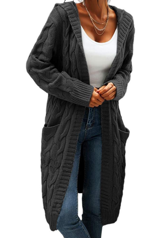 Women's Chunky Knit Hooded Cardigan Sweater - Open Front Long Cable Knit Coat for Fall & Winter | Cozy Layering for Casual Outfits, Lounging at Home, and Outdoor Activities