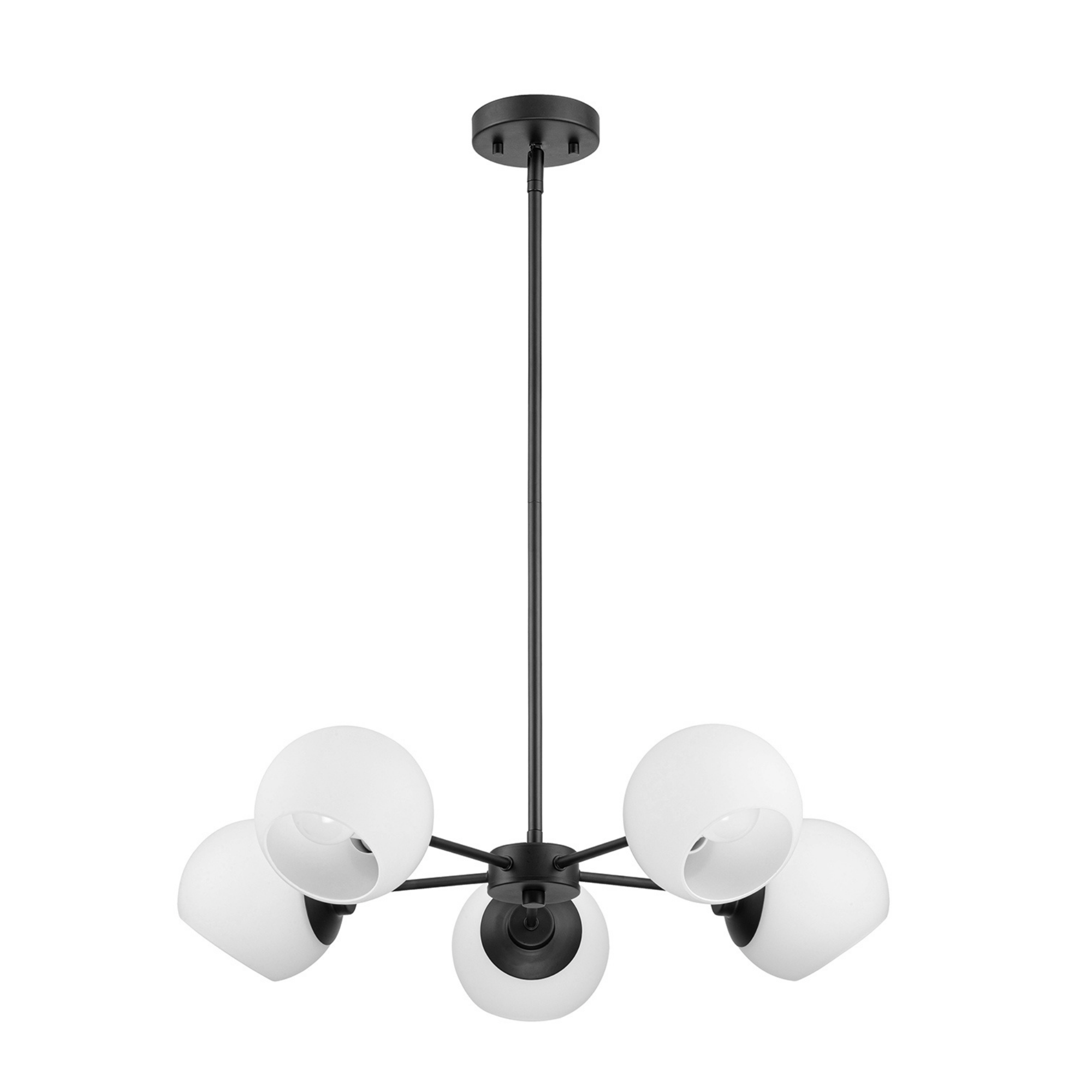 5-Light Stoll Chandelier in Matte Black with Opal Glass Shades - Modern Dining Room Lighting Fixture for Kitchen Island, Foyer, and Bedroom