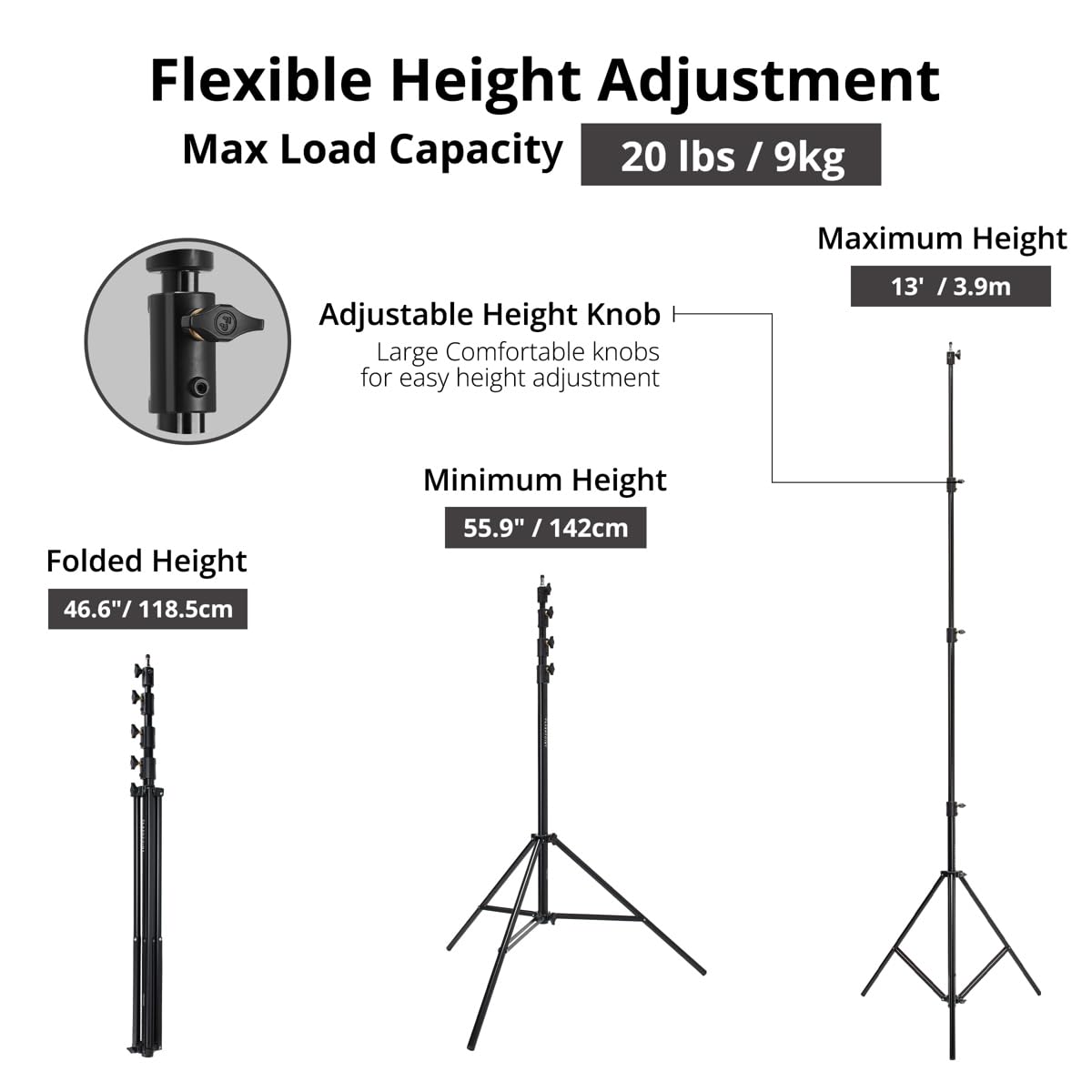 Flashpoint 13' Pro Air-Cushioned Heavy-Duty Light Stand V2 (2-Pack) - Professional Photography & Video Studio Equipment for Lighting, Backdrops & Outdoor Shoots