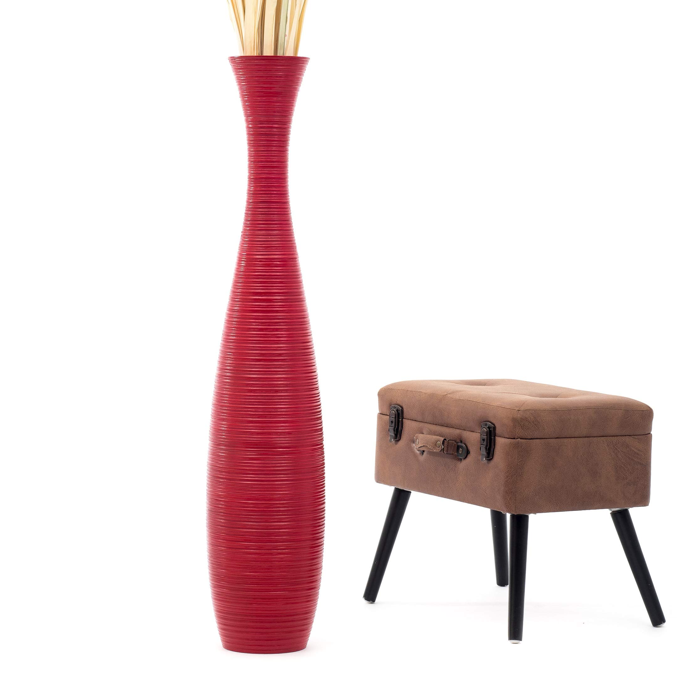 Leewadee 43 Inch Large Red Wooden Floor Vase - Farmhouse Home Decor for Flowers, Fake Plants & Pampas Grass - Perfect for Living Room, Entryway & Wedding Decor