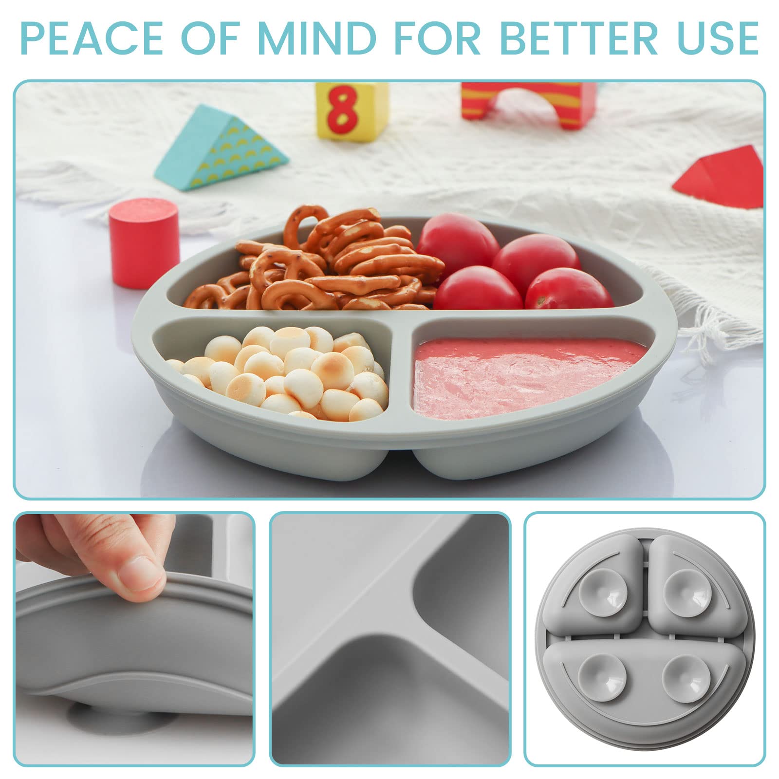 BPA-Free Divided Silicone Plates for Toddlers - 3-Pack Dishwasher, Microwave & Oven Safe Kids Plates with Suction Base | Perfect for Baby-Led Weaning, Daycare & Family Mealtime